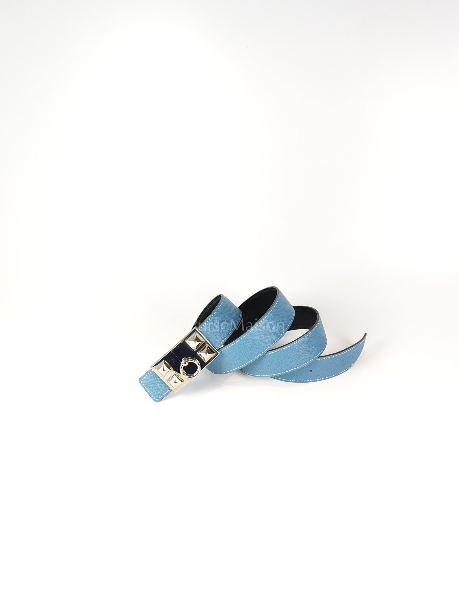 Collier de Chien (CDG) Belt In Blue Jean/Noir and Palladium Hardware Reversible Belt Size 90 Stamp T (2015) | Purse Maison Luxury Bags Shop