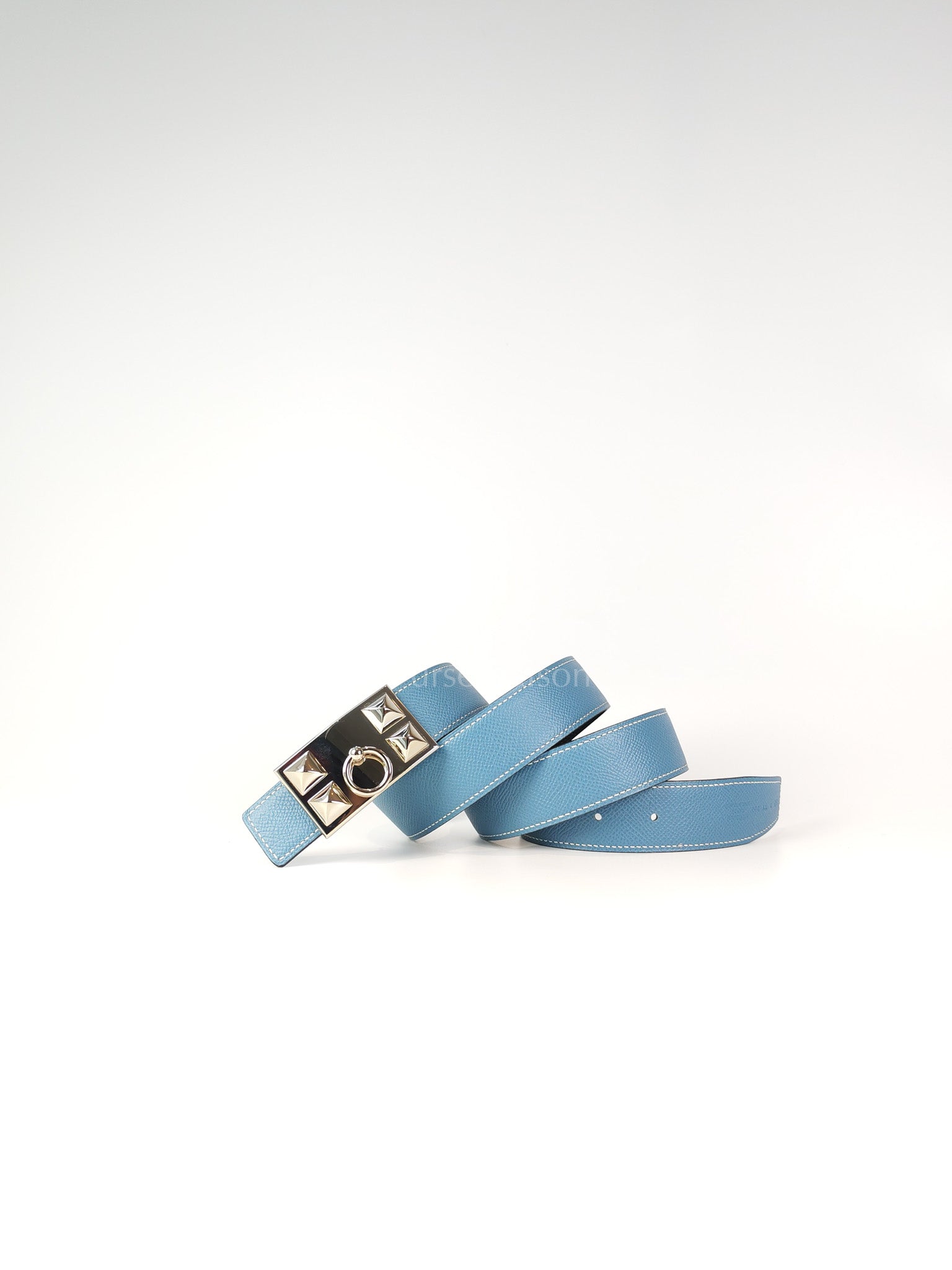 Collier de Chien (CDG) Belt In Blue Jean/Noir and Palladium Hardware Reversible Belt Size 90 Stamp T (2015) | Purse Maison Luxury Bags Shop