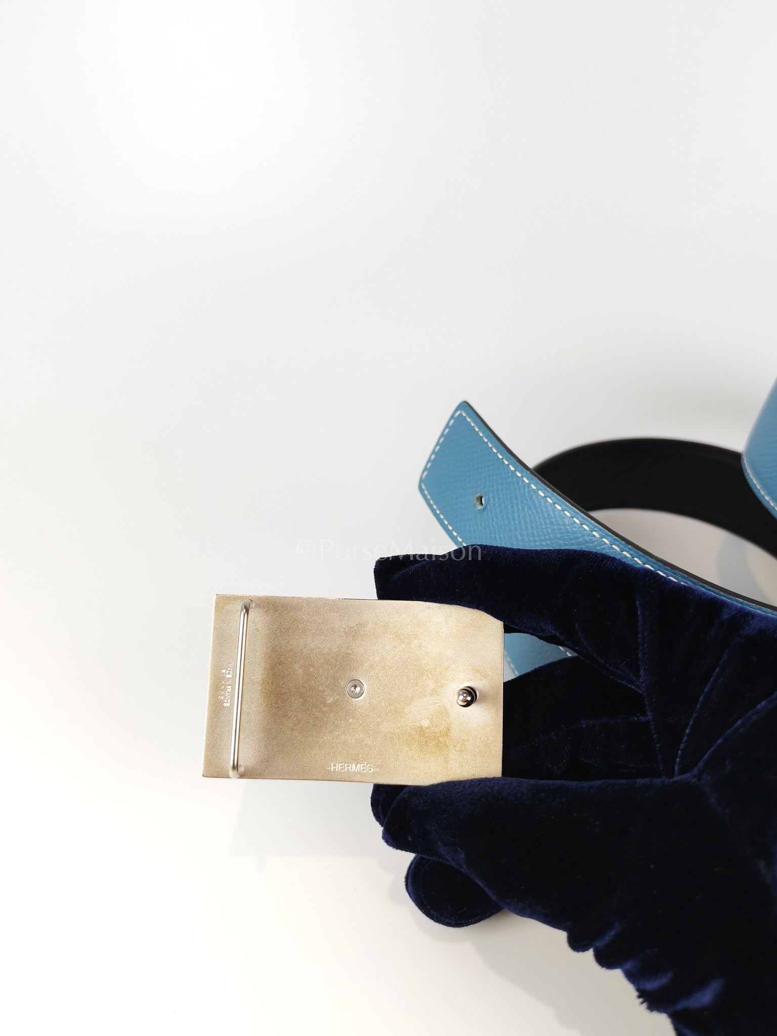 Collier de Chien (CDG) Belt In Blue Jean/Noir and Palladium Hardware Reversible Belt Size 90 Stamp T (2015) | Purse Maison Luxury Bags Shop