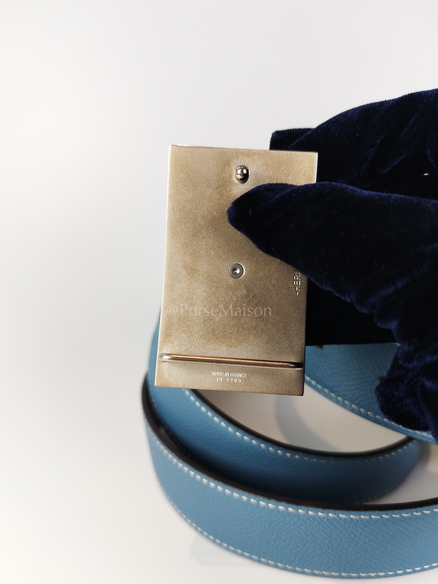 Collier de Chien (CDG) Belt In Blue Jean/Noir and Palladium Hardware Reversible Belt Size 90 Stamp T (2015) | Purse Maison Luxury Bags Shop