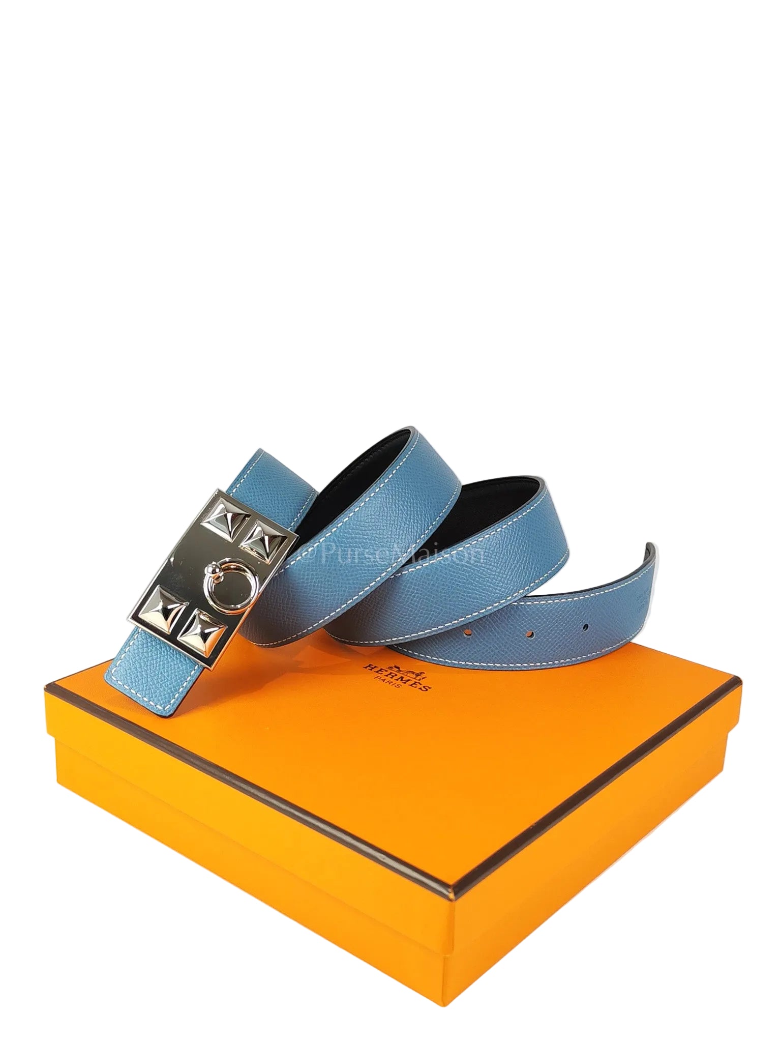 Collier de Chien (CDG) Belt In Blue Jean/Noir and Palladium Hardware Reversible Belt Size 90 Stamp T (2015) | Purse Maison Luxury Bags Shop