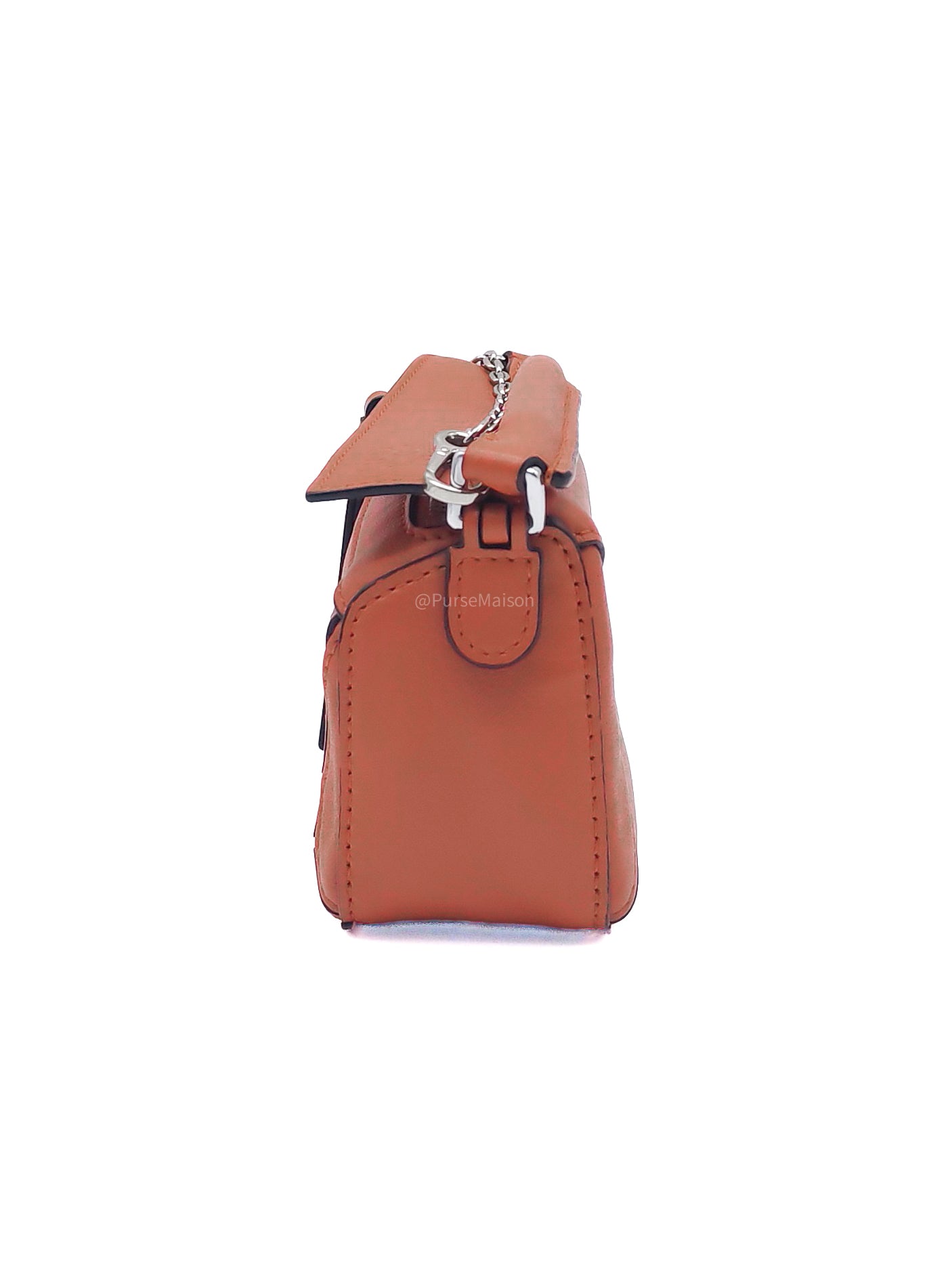 Loewe Puzzle Nano Bag in Red Orange Calfskin Leather Silver Hardware