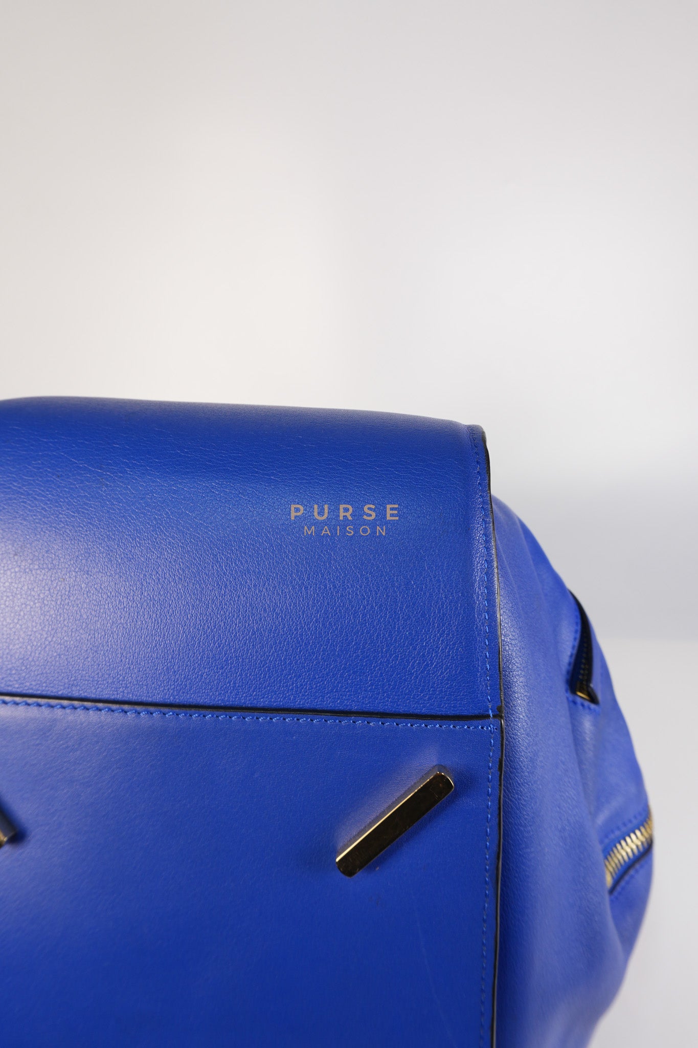 Compact Hammock Bag Large in Blue Calfskin Leather Gold Hardware | Purse Maison Luxury Bags Shop