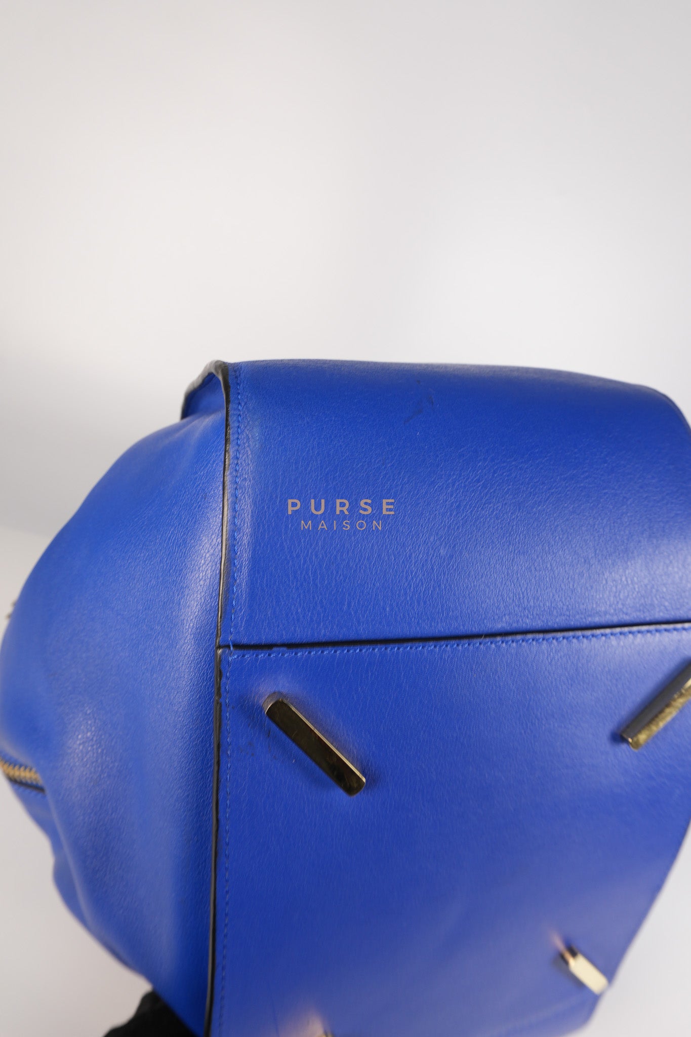 Compact Hammock Bag Large in Blue Calfskin Leather Gold Hardware | Purse Maison Luxury Bags Shop