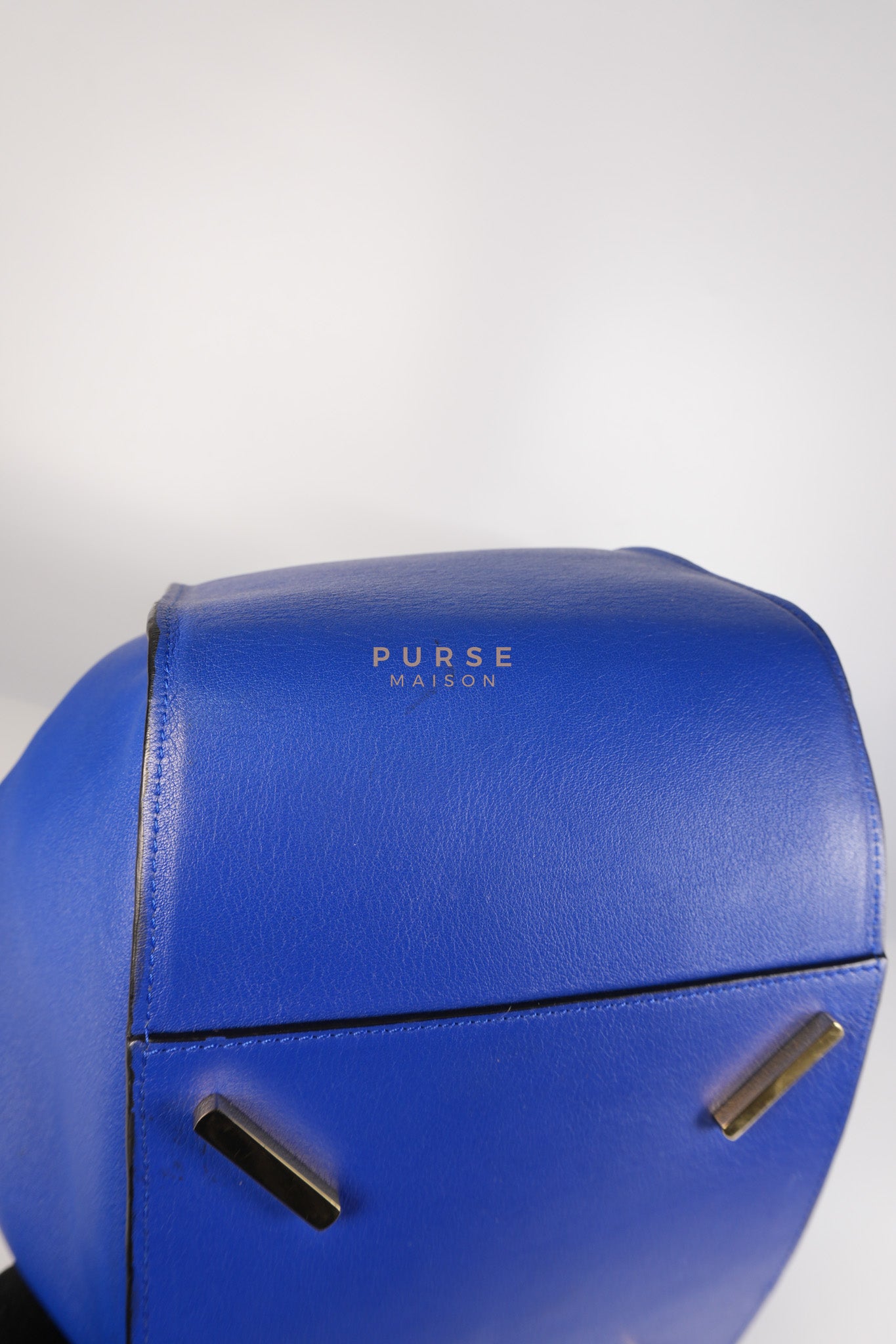 Compact Hammock Bag Large in Blue Calfskin Leather Gold Hardware | Purse Maison Luxury Bags Shop