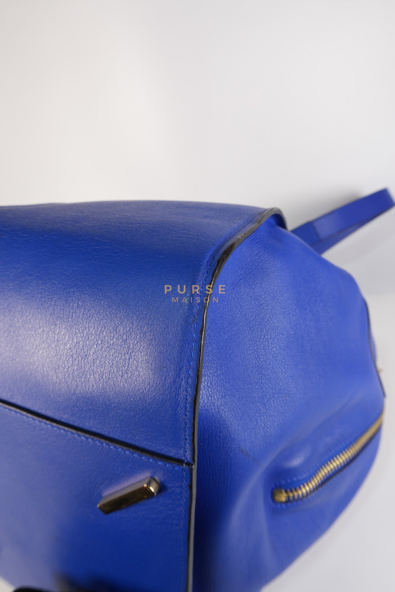 Compact Hammock Bag Large in Blue Calfskin Leather Gold Hardware | Purse Maison Luxury Bags Shop