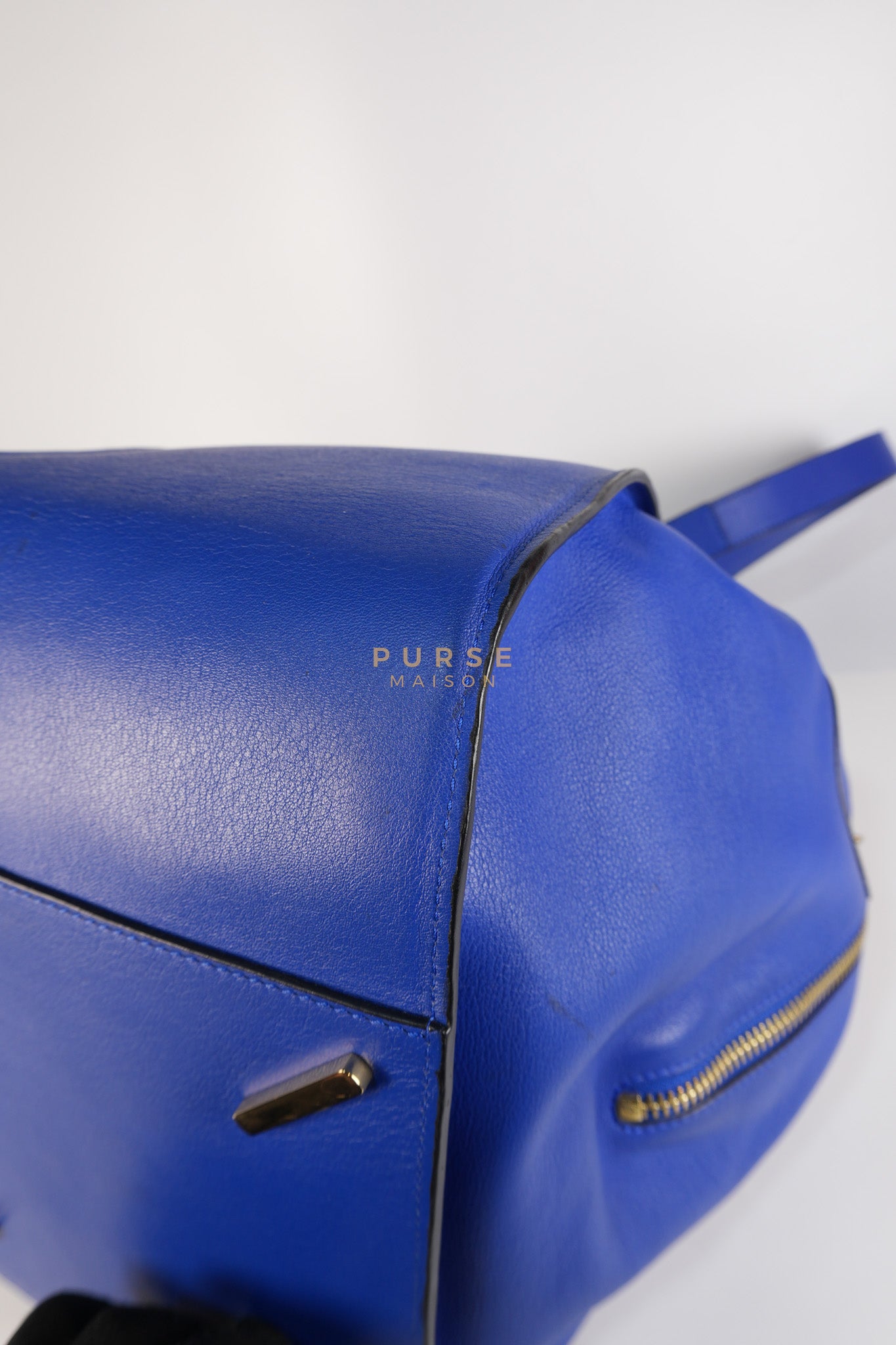 Compact Hammock Bag Large in Blue Calfskin Leather Gold Hardware | Purse Maison Luxury Bags Shop