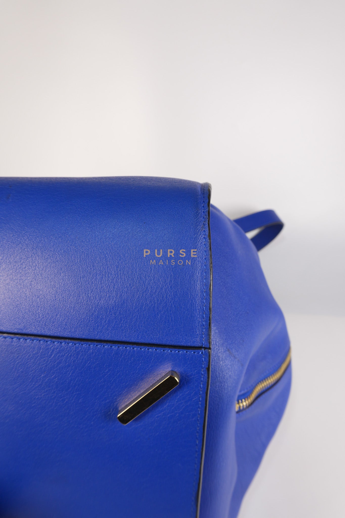 Compact Hammock Bag Large in Blue Calfskin Leather Gold Hardware | Purse Maison Luxury Bags Shop