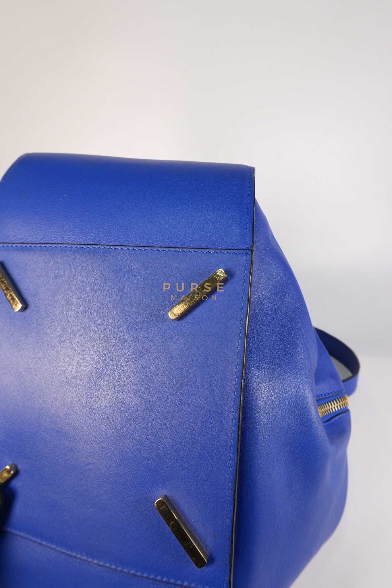 Compact Hammock Bag Large in Blue Calfskin Leather Gold Hardware | Purse Maison Luxury Bags Shop