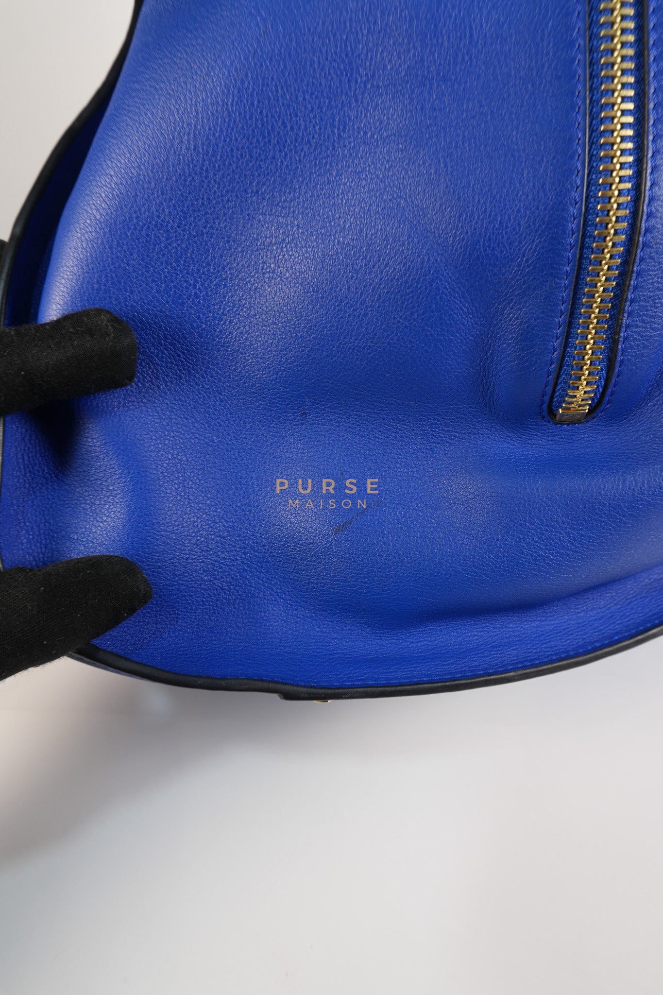 Compact Hammock Bag Large in Blue Calfskin Leather Gold Hardware | Purse Maison Luxury Bags Shop