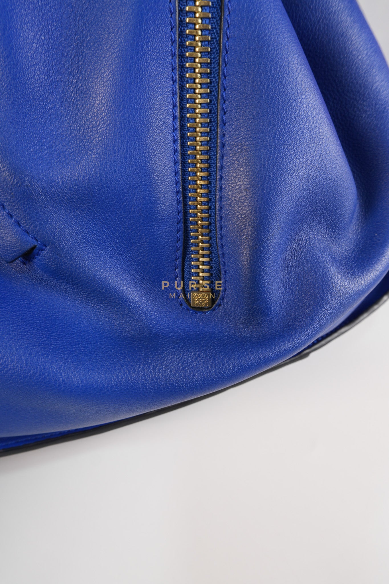 Compact Hammock Bag Large in Blue Calfskin Leather Gold Hardware | Purse Maison Luxury Bags Shop