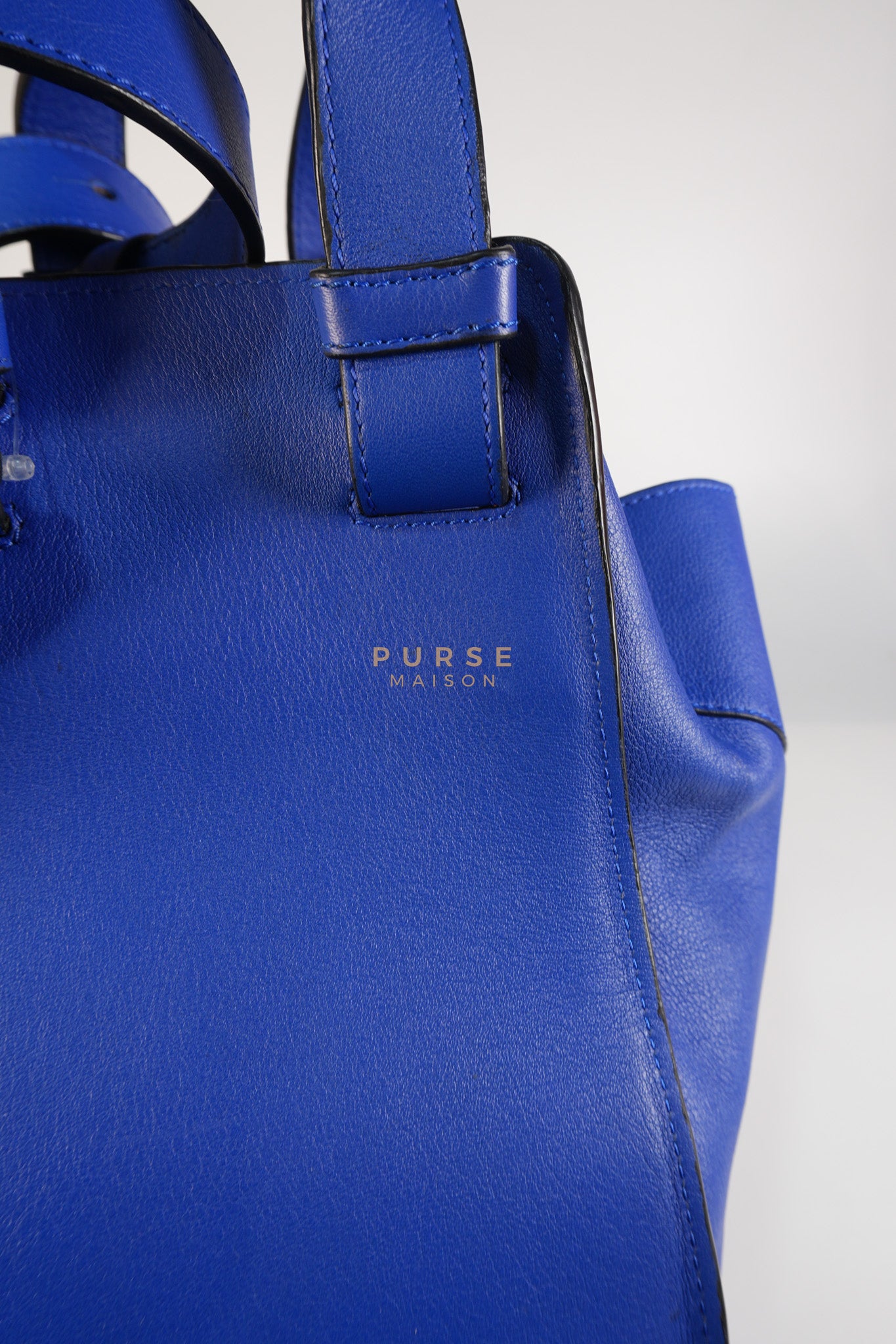 Compact Hammock Bag Large in Blue Calfskin Leather Gold Hardware | Purse Maison Luxury Bags Shop