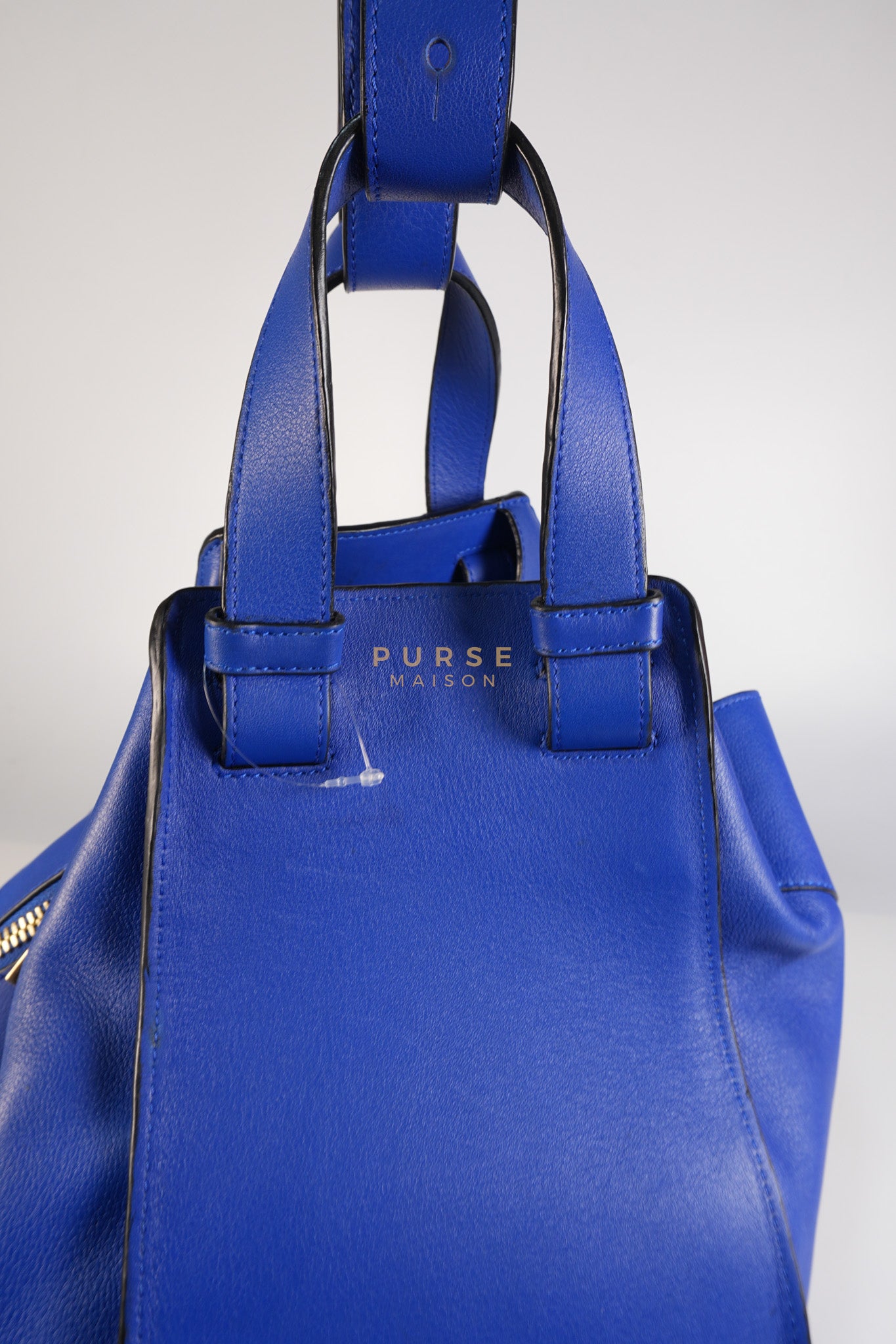 Compact Hammock Bag Large in Blue Calfskin Leather Gold Hardware | Purse Maison Luxury Bags Shop