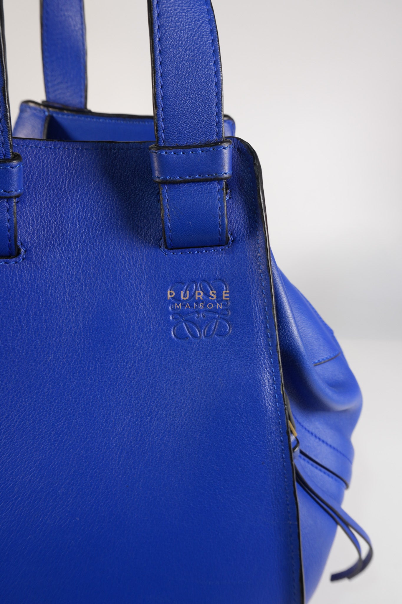 Compact Hammock Bag Large in Blue Calfskin Leather Gold Hardware | Purse Maison Luxury Bags Shop