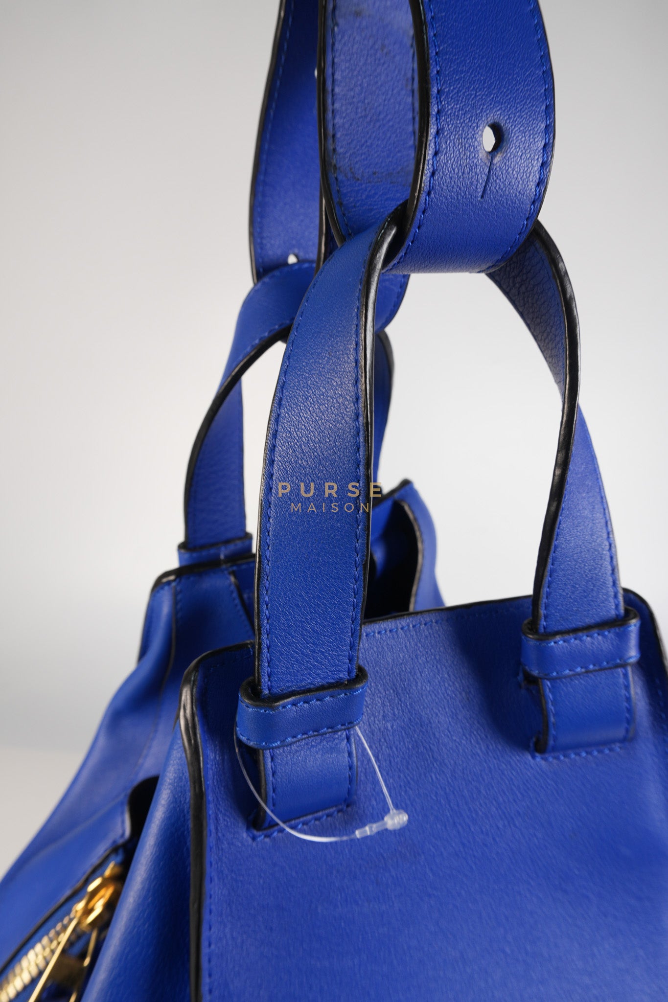 Compact Hammock Bag Large in Blue Calfskin Leather Gold Hardware | Purse Maison Luxury Bags Shop