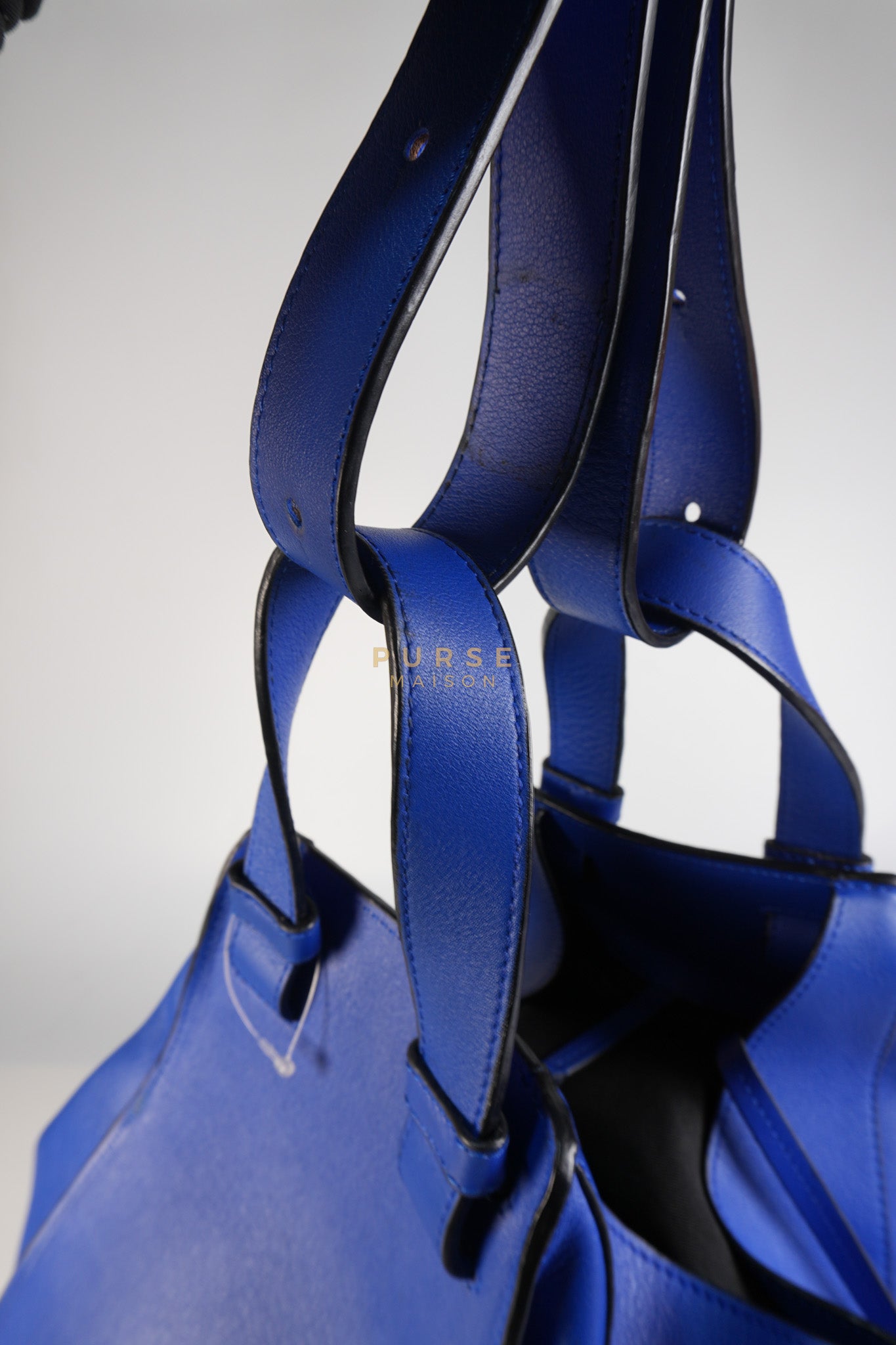 Compact Hammock Bag Large in Blue Calfskin Leather Gold Hardware | Purse Maison Luxury Bags Shop