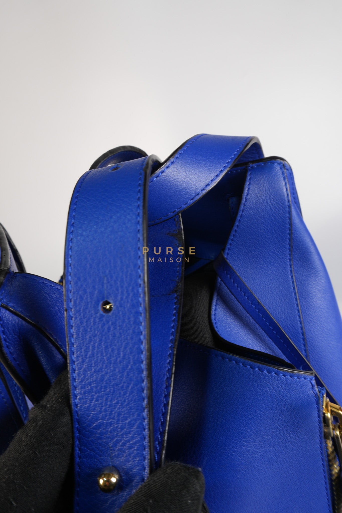 Compact Hammock Bag Large in Blue Calfskin Leather Gold Hardware | Purse Maison Luxury Bags Shop