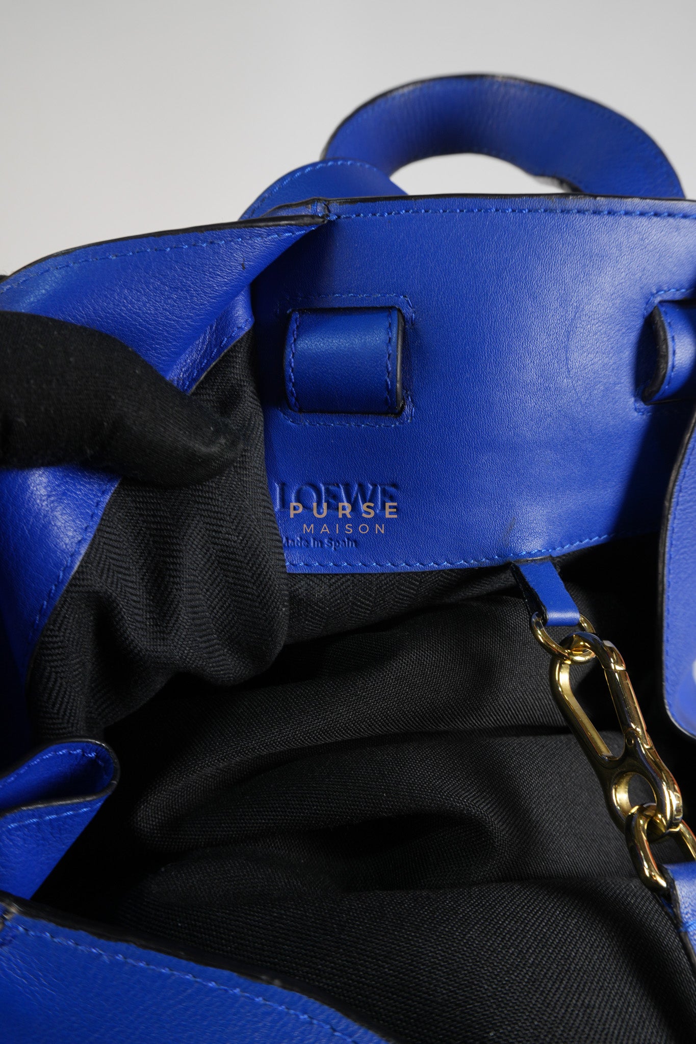 Compact Hammock Bag Large in Blue Calfskin Leather Gold Hardware | Purse Maison Luxury Bags Shop