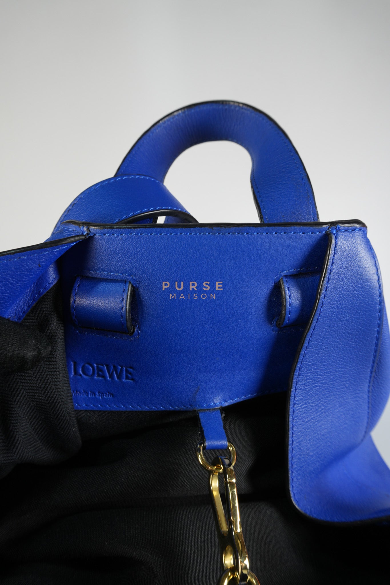 Compact Hammock Bag Large in Blue Calfskin Leather Gold Hardware | Purse Maison Luxury Bags Shop