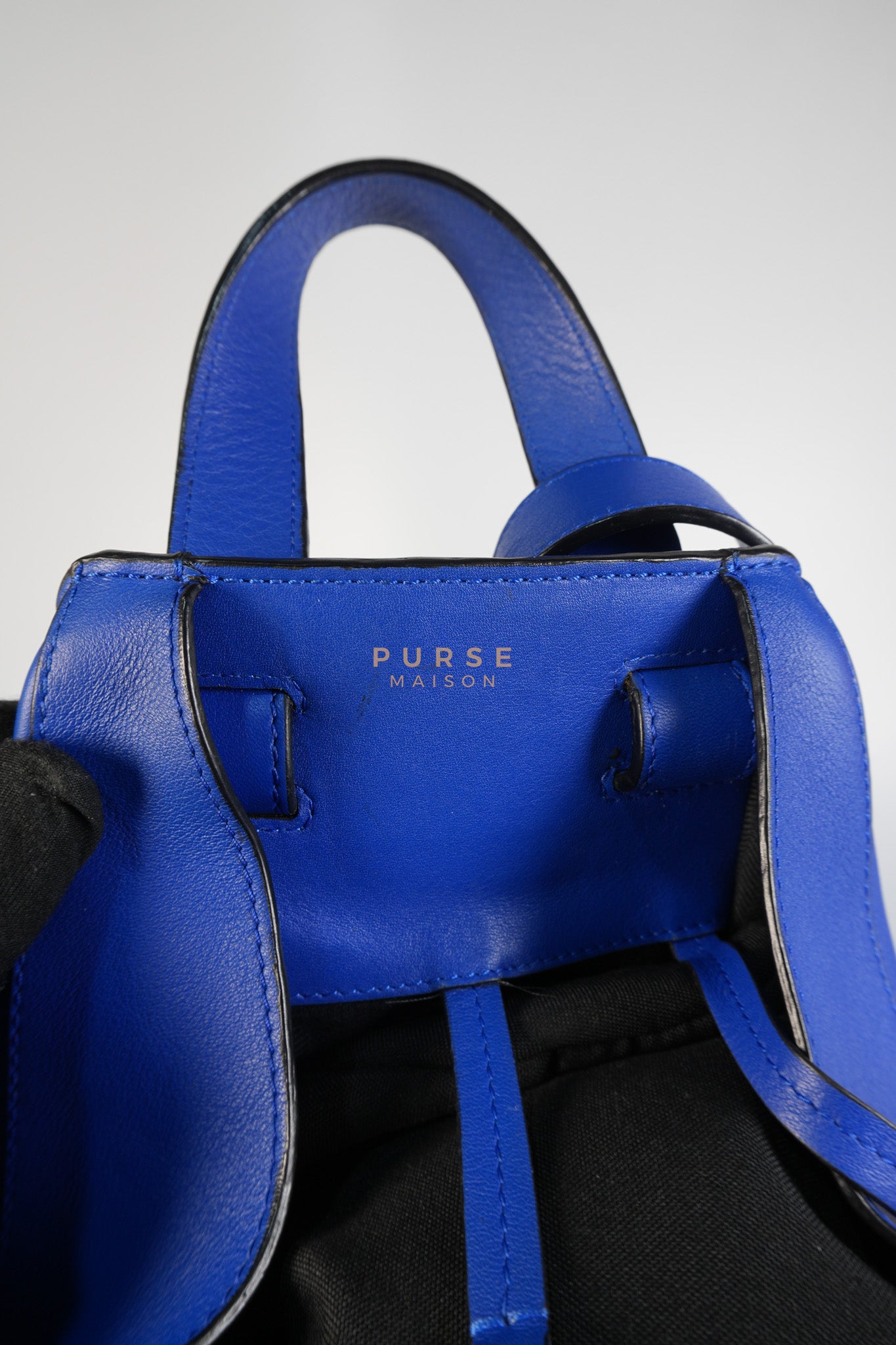 Compact Hammock Bag Large in Blue Calfskin Leather Gold Hardware | Purse Maison Luxury Bags Shop