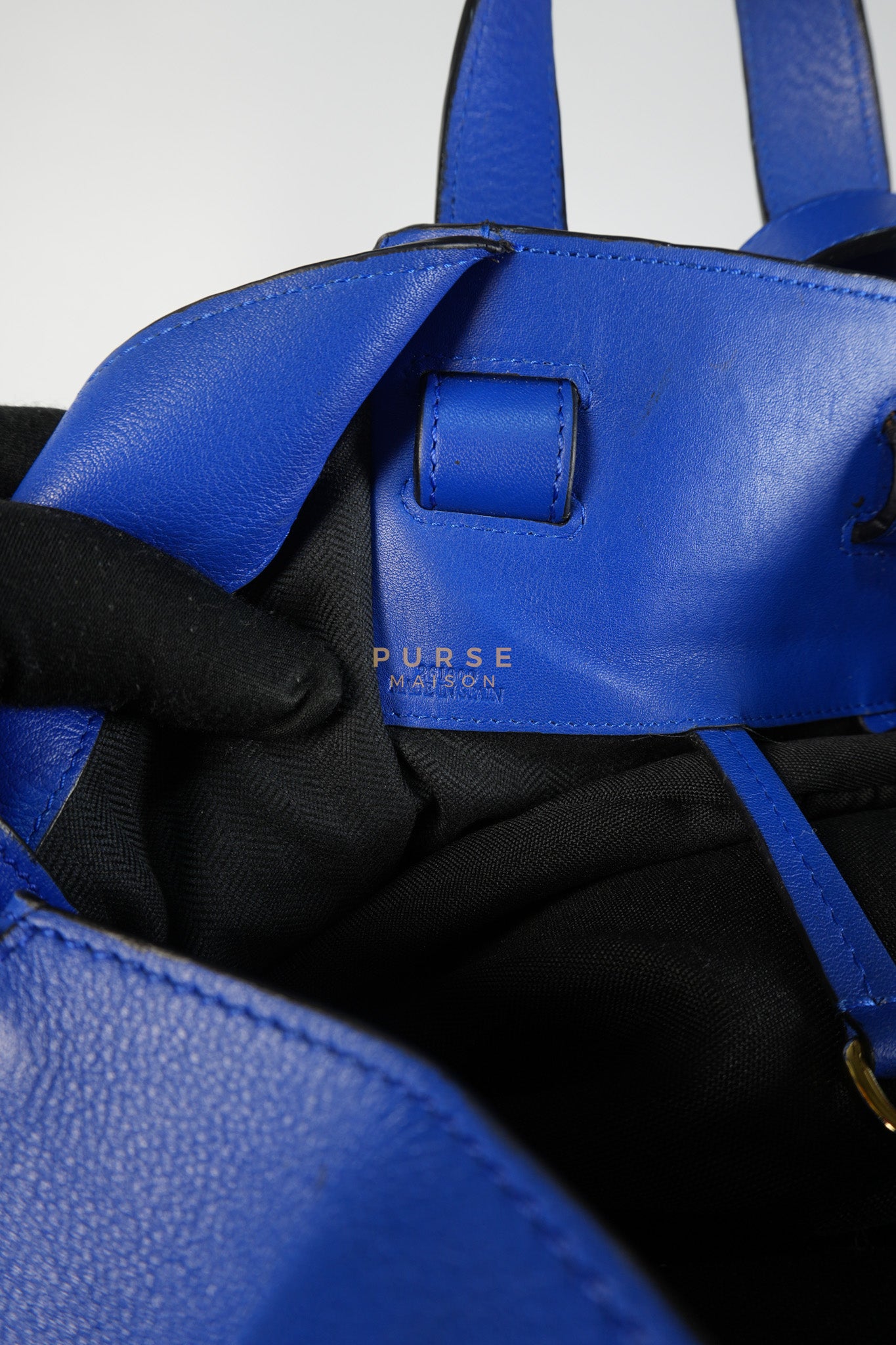 Compact Hammock Bag Large in Blue Calfskin Leather Gold Hardware | Purse Maison Luxury Bags Shop