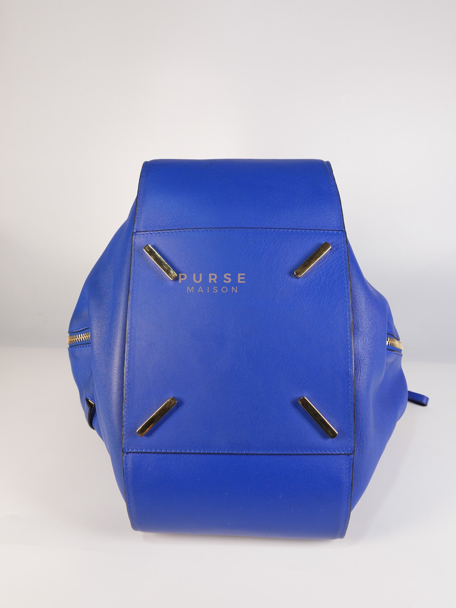 Compact Hammock Bag Large in Blue Calfskin Leather Gold Hardware | Purse Maison Luxury Bags Shop