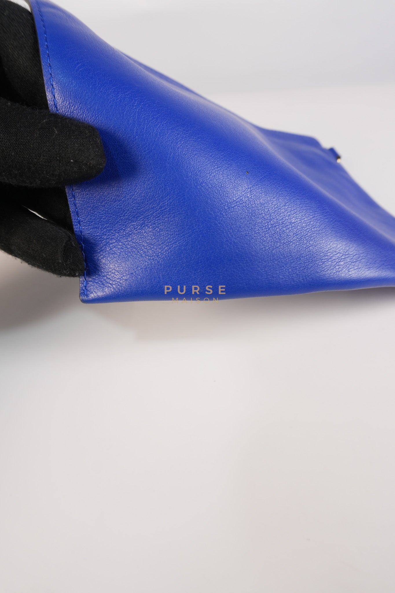 Compact Hammock Bag Large in Blue Calfskin Leather Gold Hardware | Purse Maison Luxury Bags Shop