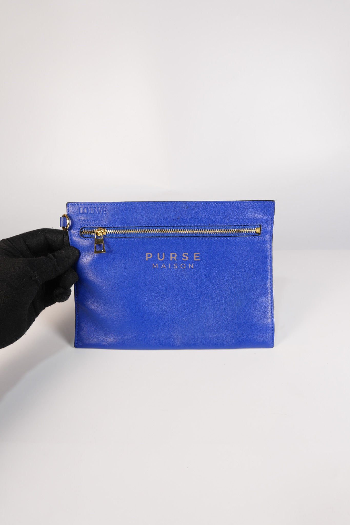 Compact Hammock Bag Large in Blue Calfskin Leather Gold Hardware | Purse Maison Luxury Bags Shop