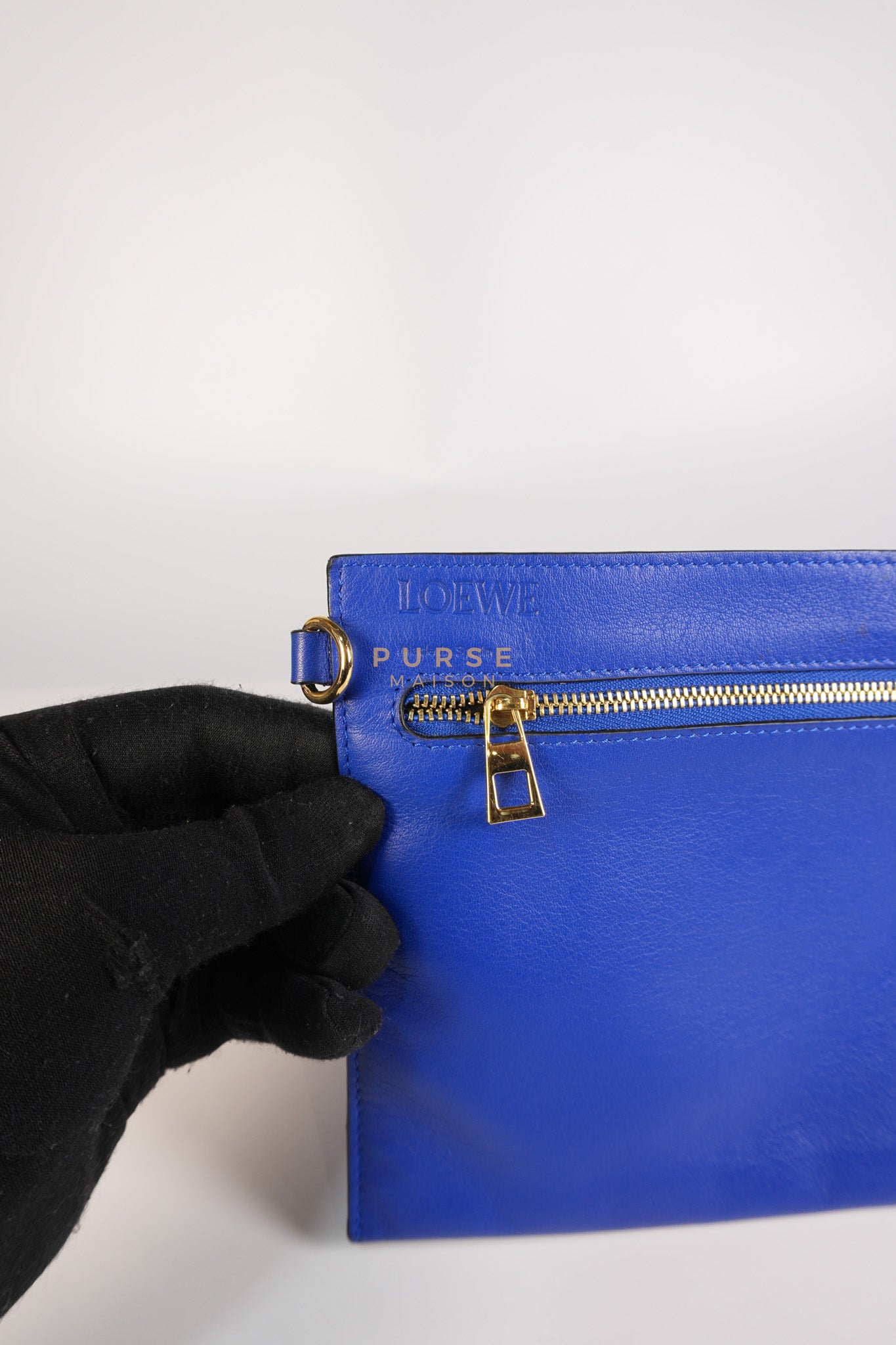 Compact Hammock Bag Large in Blue Calfskin Leather Gold Hardware | Purse Maison Luxury Bags Shop