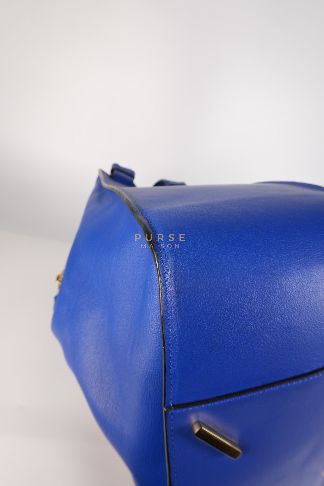 Compact Hammock Bag Large in Blue Calfskin Leather Gold Hardware | Purse Maison Luxury Bags Shop