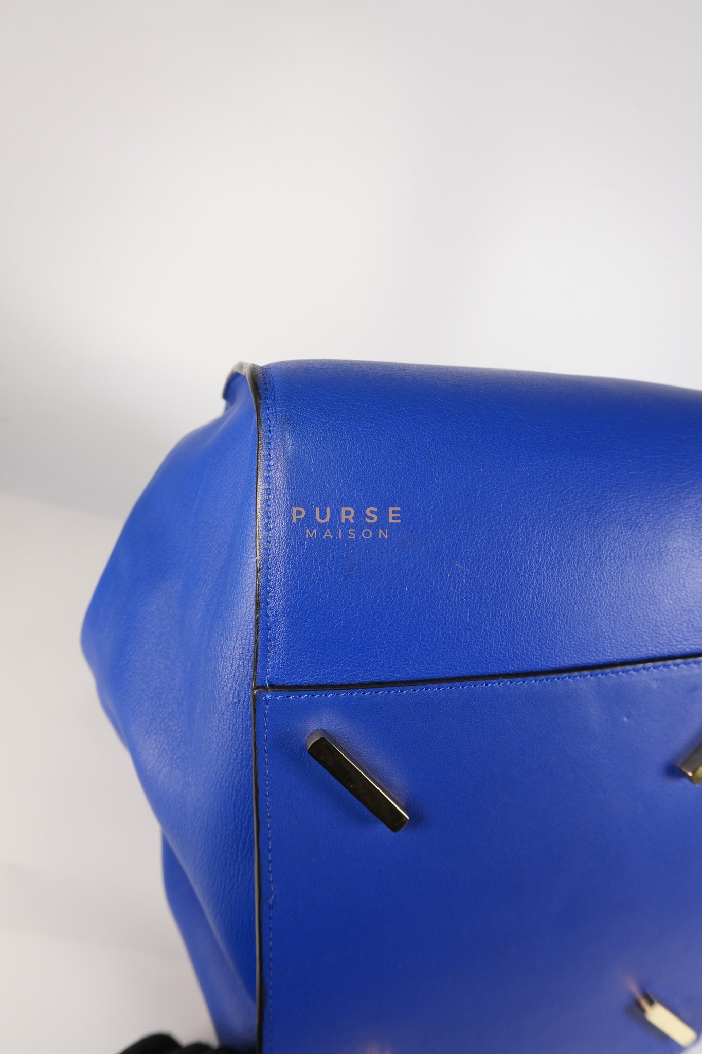 Compact Hammock Bag Large in Blue Calfskin Leather Gold Hardware | Purse Maison Luxury Bags Shop