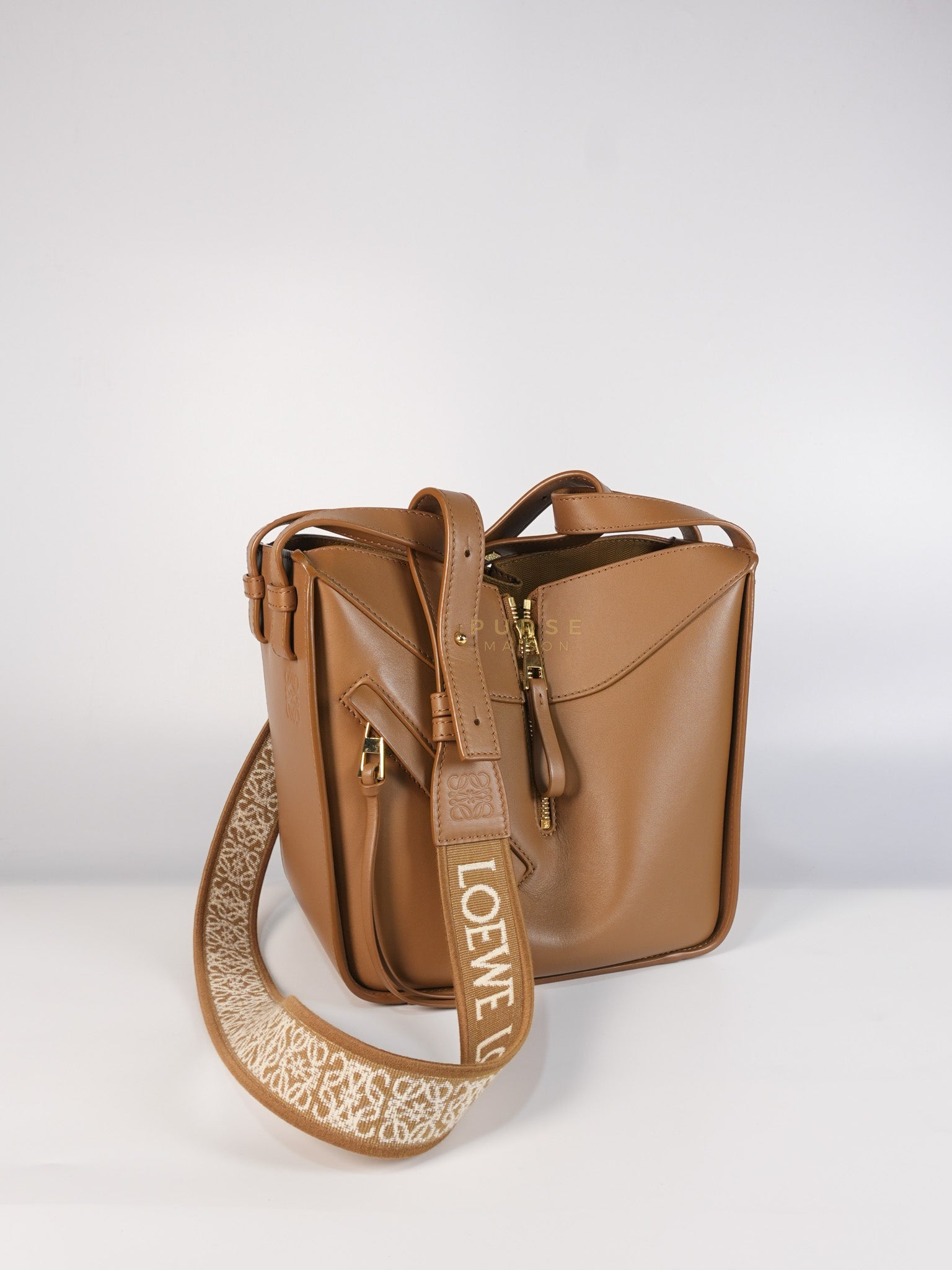 Compact Hammock in Tan Satin Calfskin Leather Shoulder Bag | Purse Maison Luxury Bags Shop