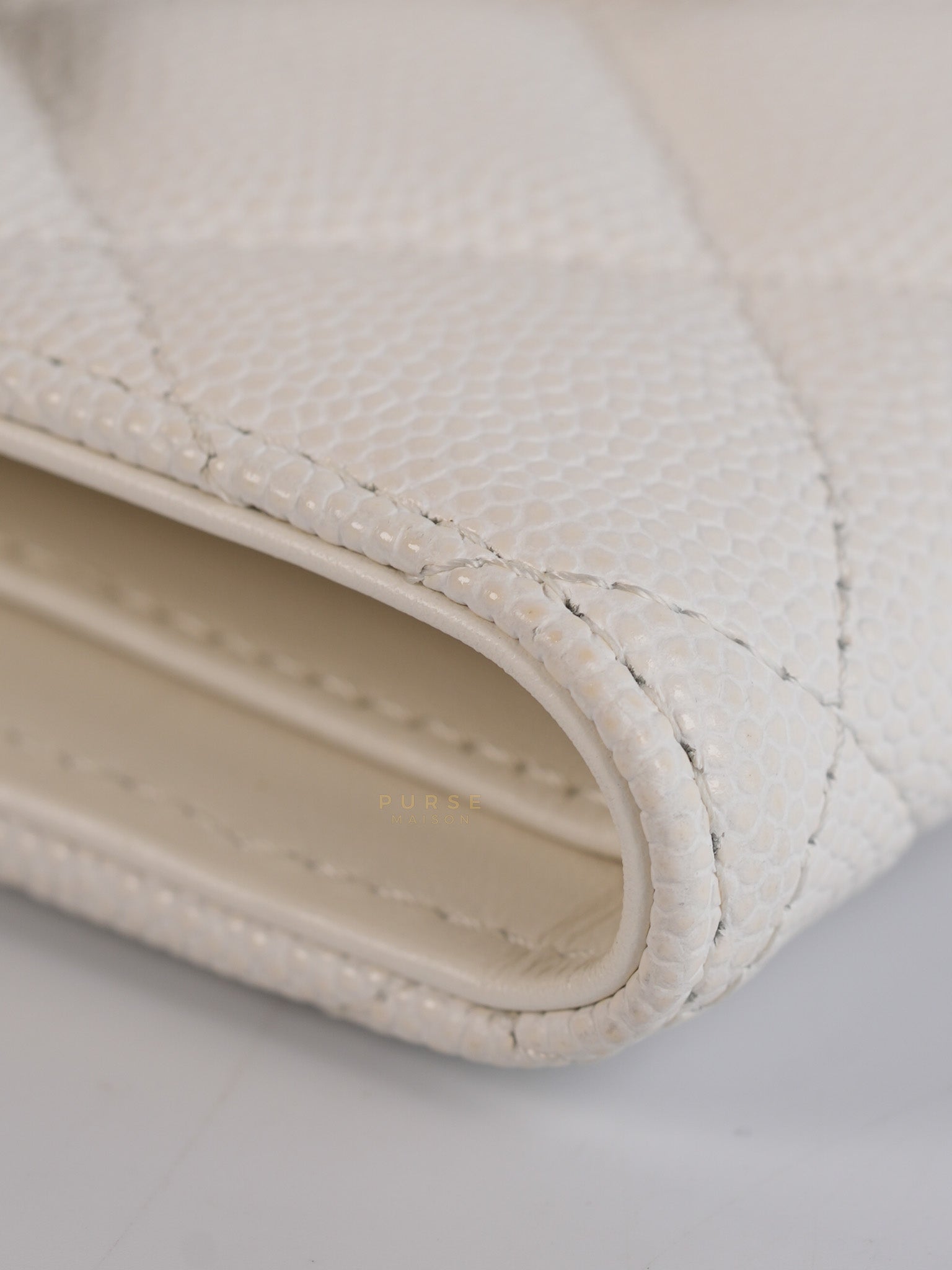 Compact Wallet in White Caviar Leather(Microchip) | Purse Maison Luxury Bags Shop