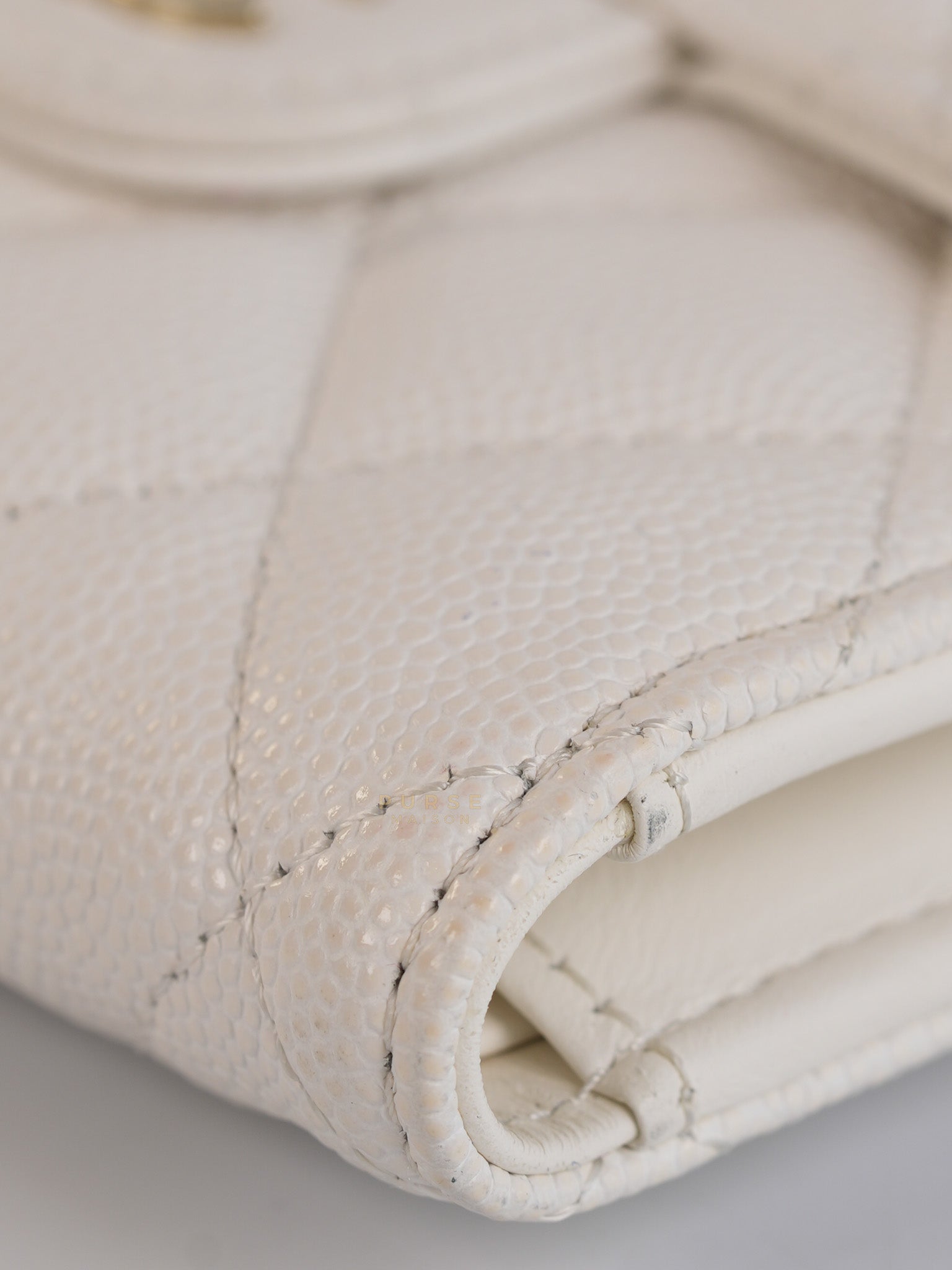 Compact Wallet in White Caviar Leather(Microchip) | Purse Maison Luxury Bags Shop