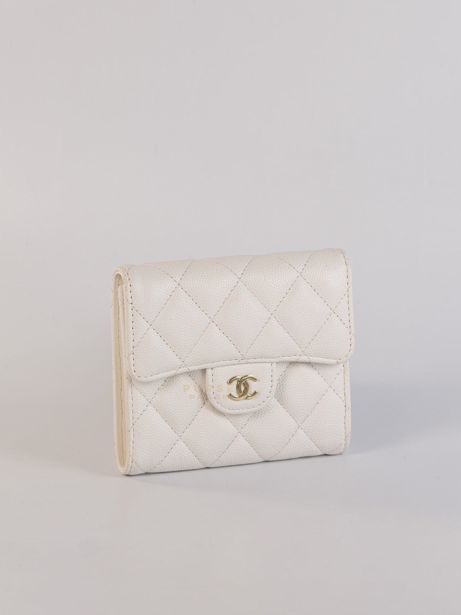 Compact Wallet in White Caviar Leather(Microchip) | Purse Maison Luxury Bags Shop