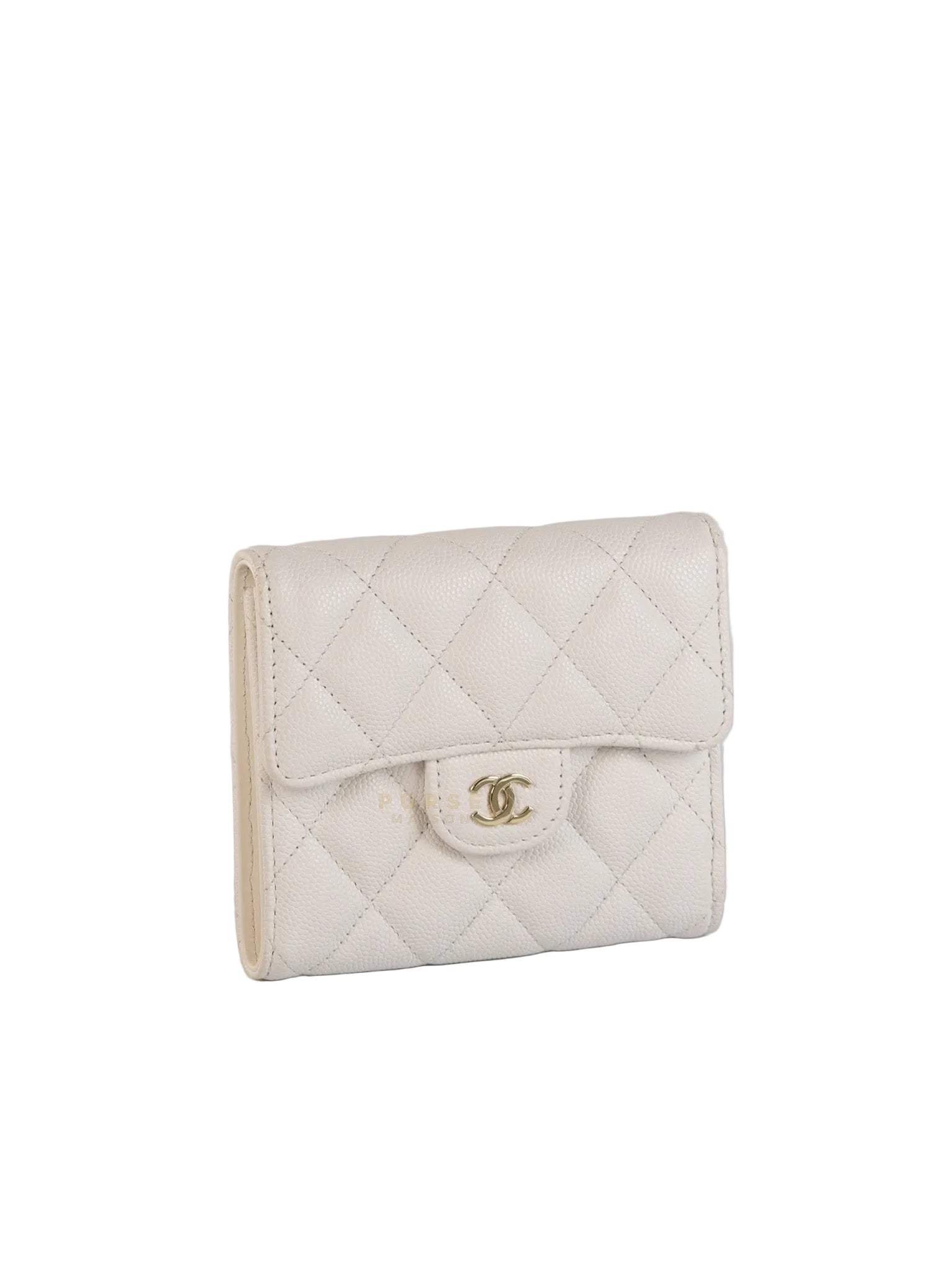 Compact Wallet in White Caviar Leather(Microchip) | Purse Maison Luxury Bags Shop