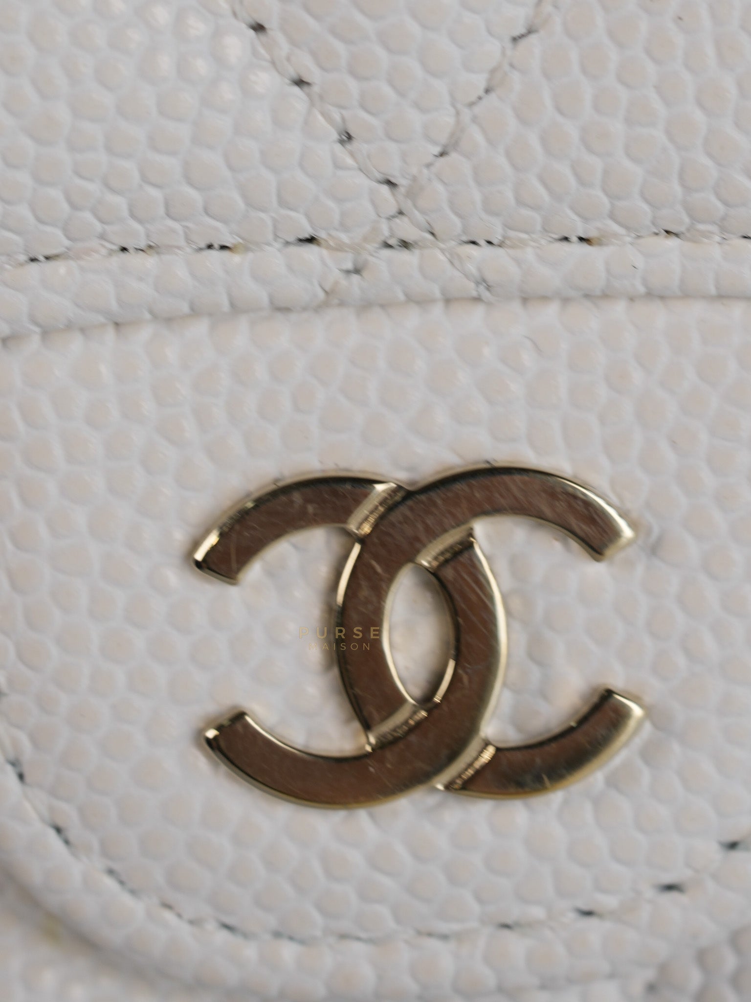 Compact Wallet in White Caviar Leather(Microchip) | Purse Maison Luxury Bags Shop