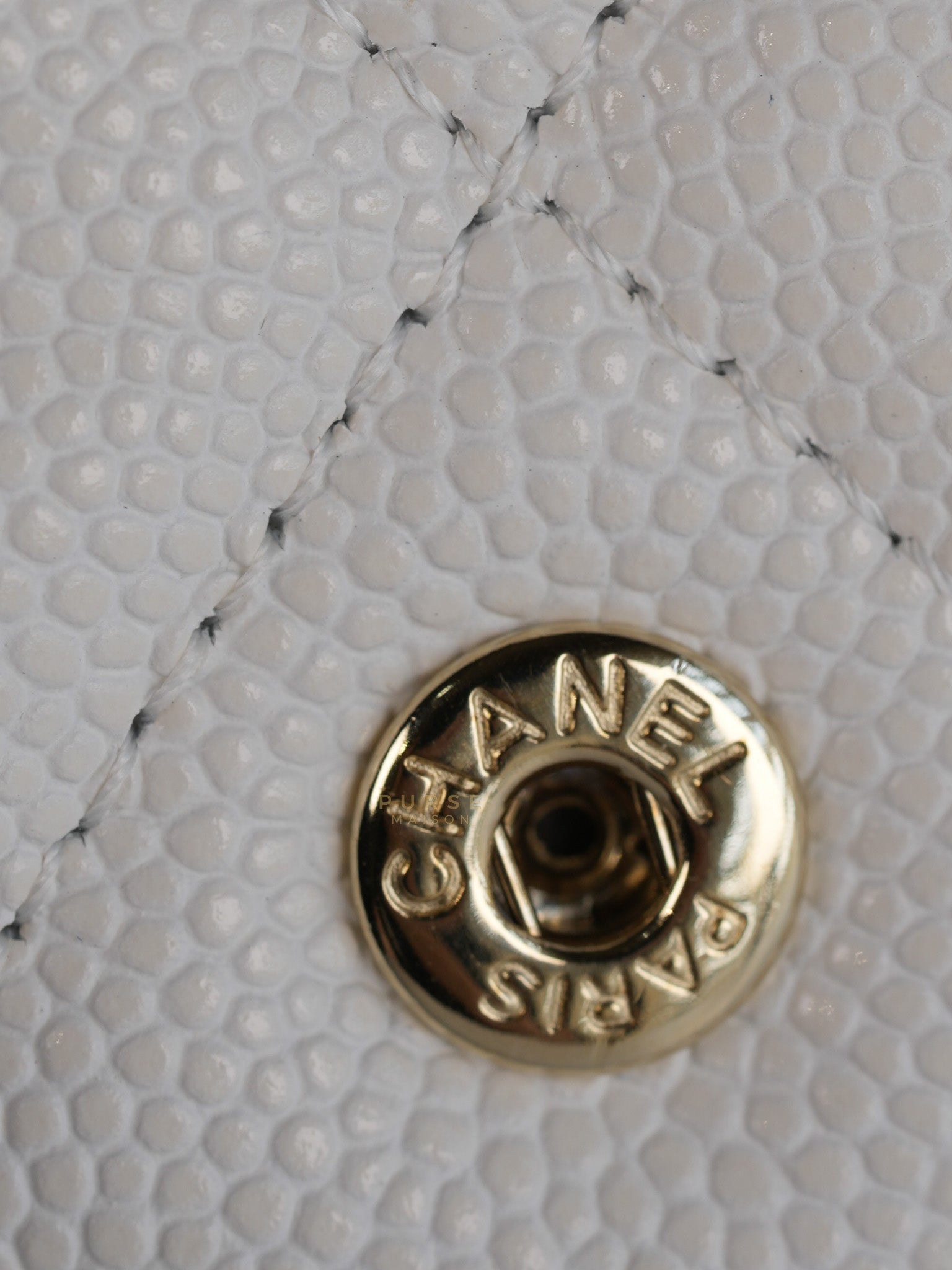 Compact Wallet in White Caviar Leather(Microchip) | Purse Maison Luxury Bags Shop