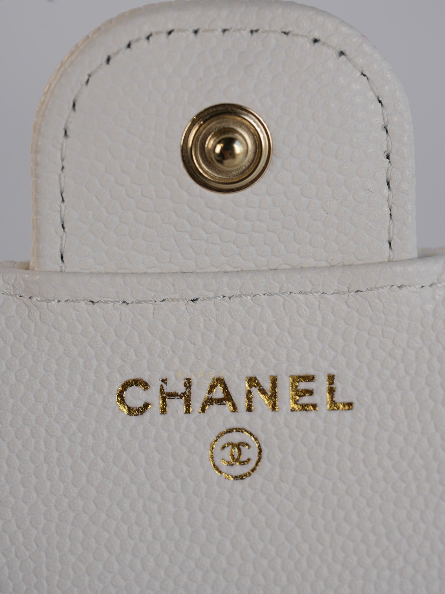 Compact Wallet in White Caviar Leather(Microchip) | Purse Maison Luxury Bags Shop