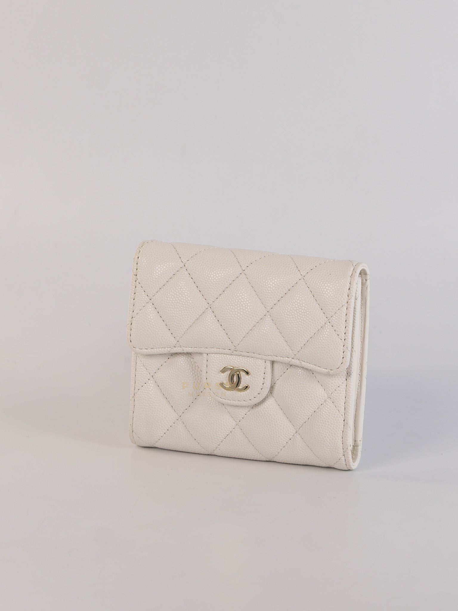 Compact Wallet in White Caviar Leather(Microchip) | Purse Maison Luxury Bags Shop