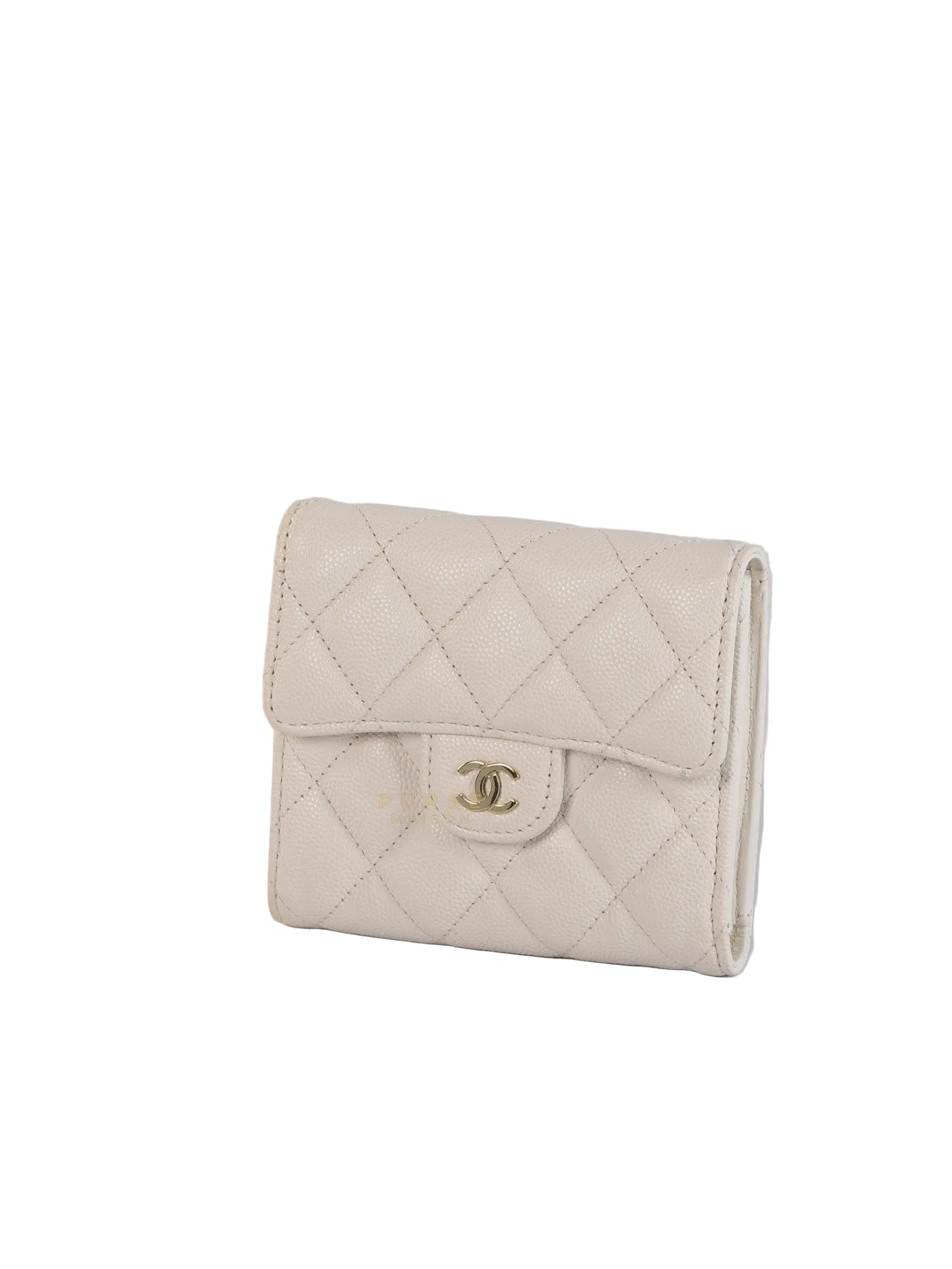 Compact Wallet in White Caviar Leather(Microchip) | Purse Maison Luxury Bags Shop