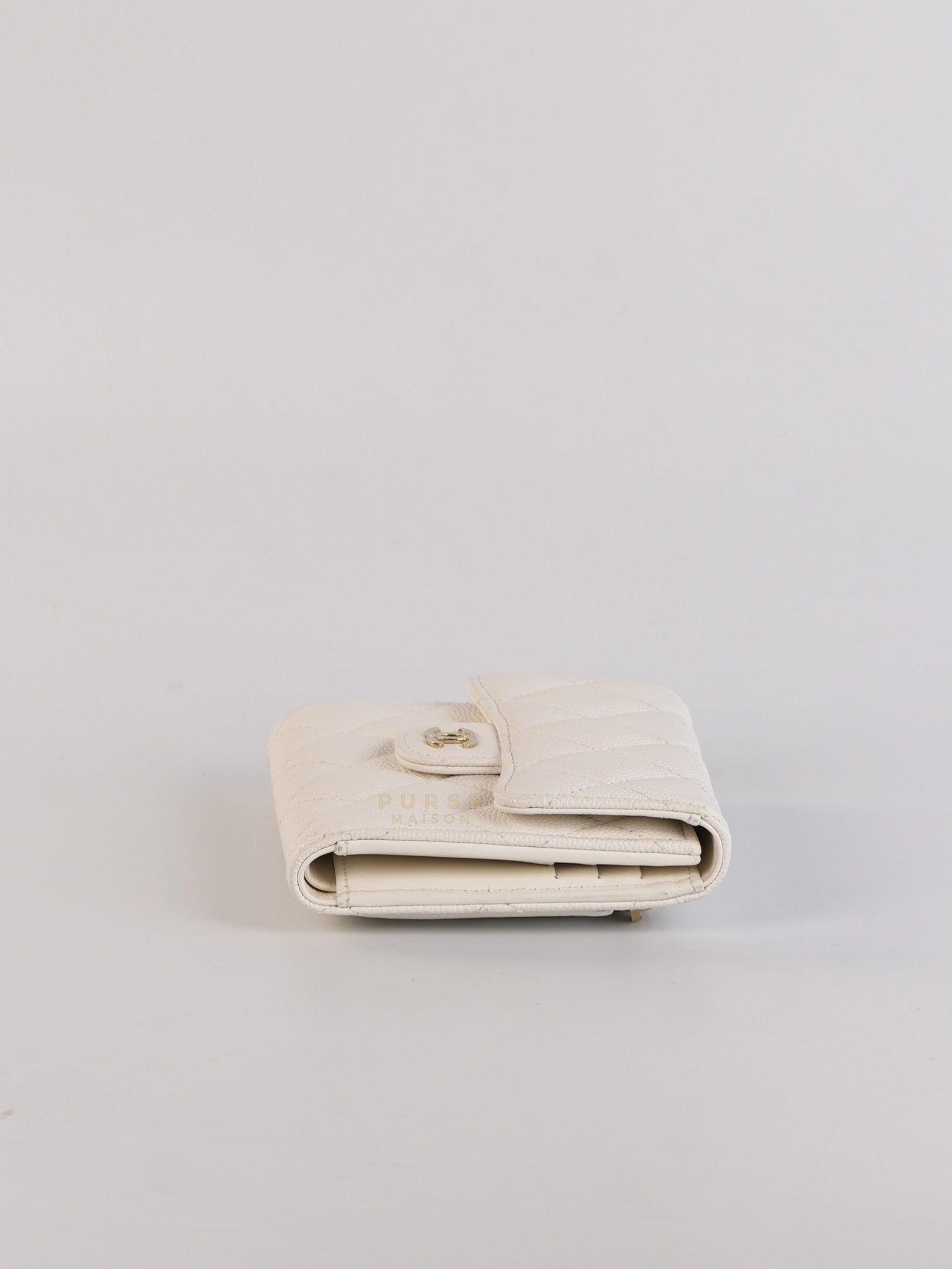 Compact Wallet in White Caviar Leather(Microchip) | Purse Maison Luxury Bags Shop