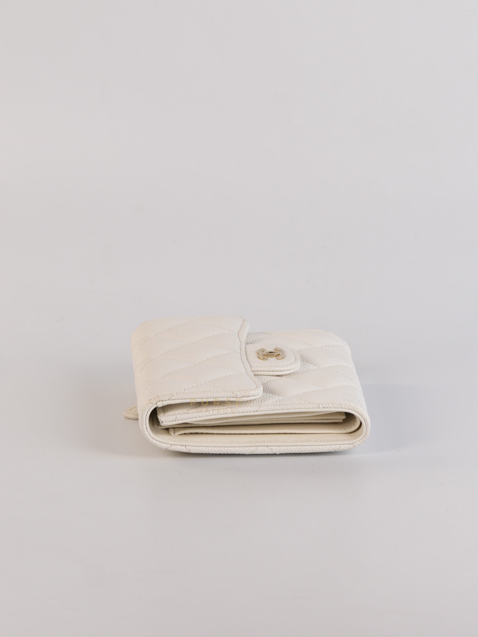 Compact Wallet in White Caviar Leather(Microchip) | Purse Maison Luxury Bags Shop