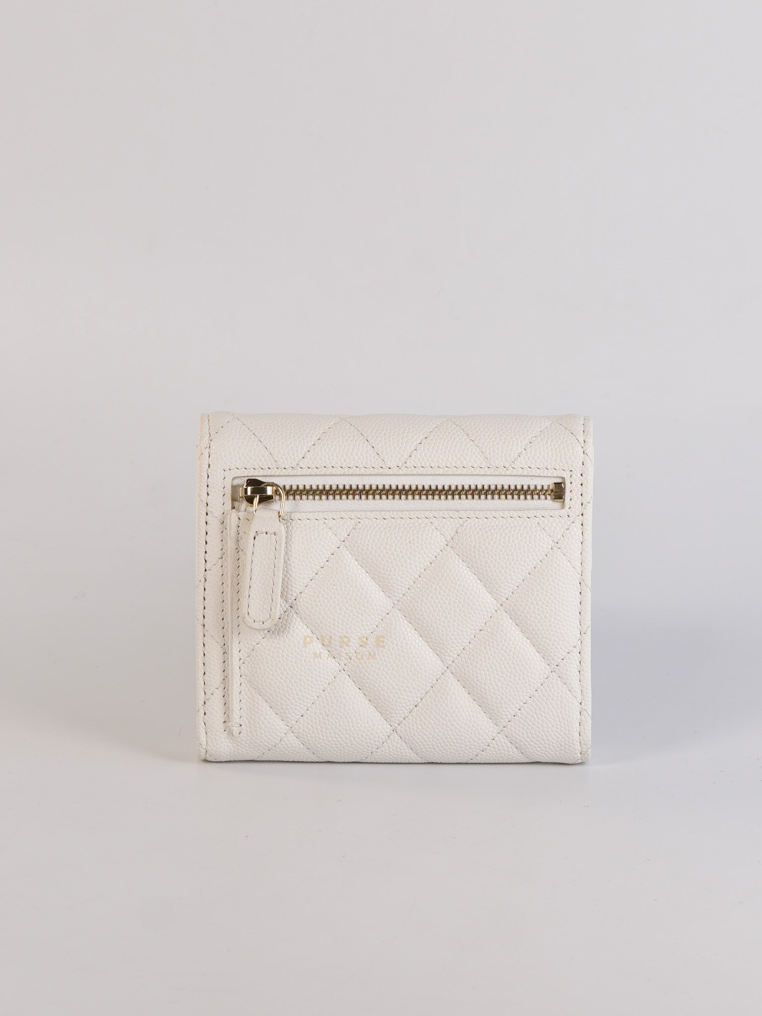 Compact Wallet in White Caviar Leather(Microchip) | Purse Maison Luxury Bags Shop