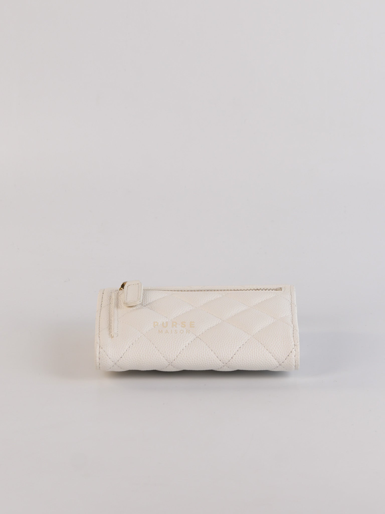 Compact Wallet in White Caviar Leather(Microchip) | Purse Maison Luxury Bags Shop