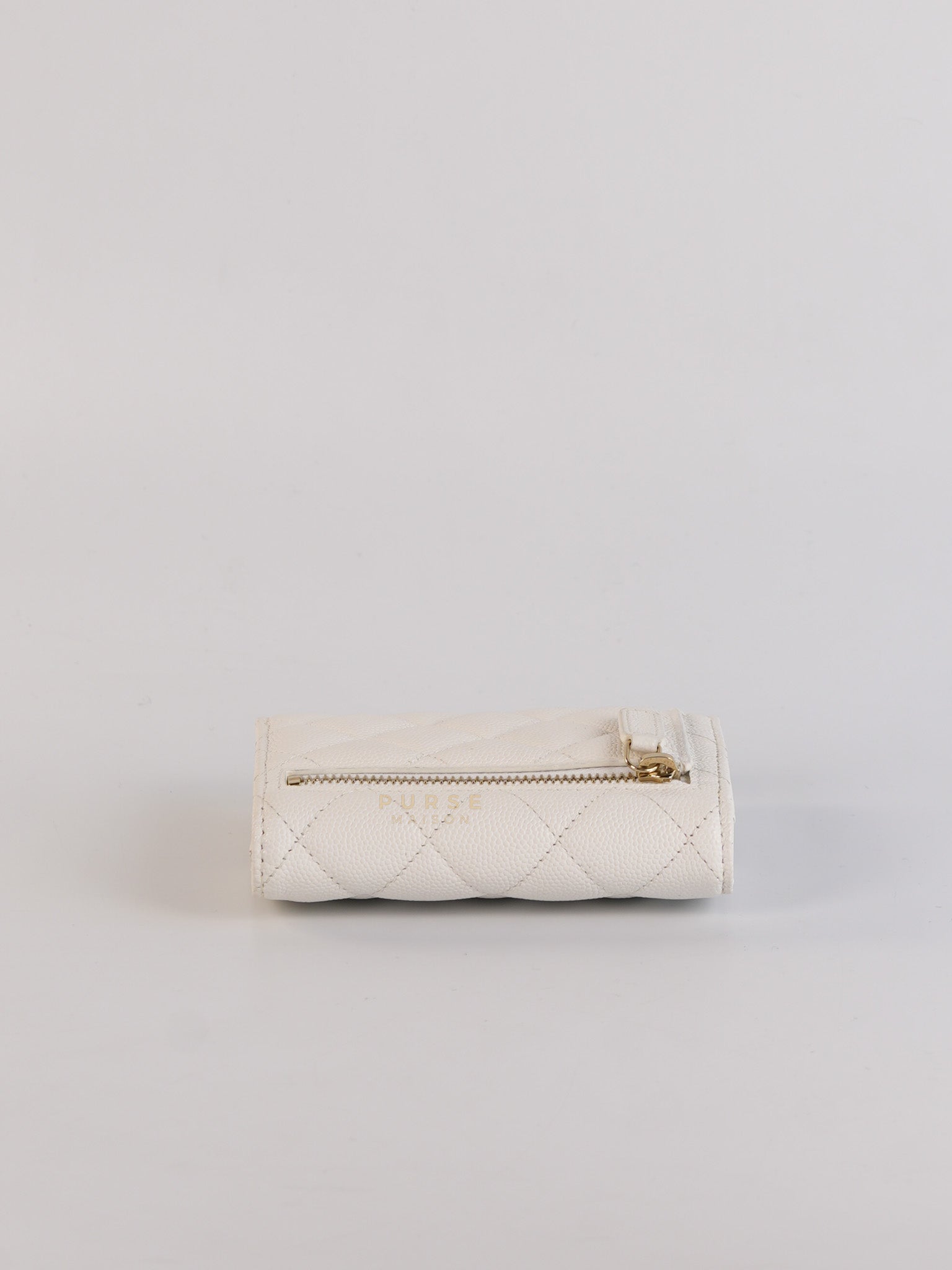 Compact Wallet in White Caviar Leather(Microchip) | Purse Maison Luxury Bags Shop