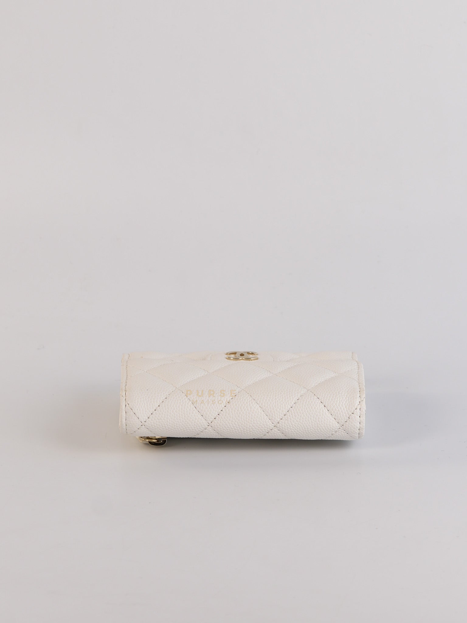 Compact Wallet in White Caviar Leather(Microchip) | Purse Maison Luxury Bags Shop