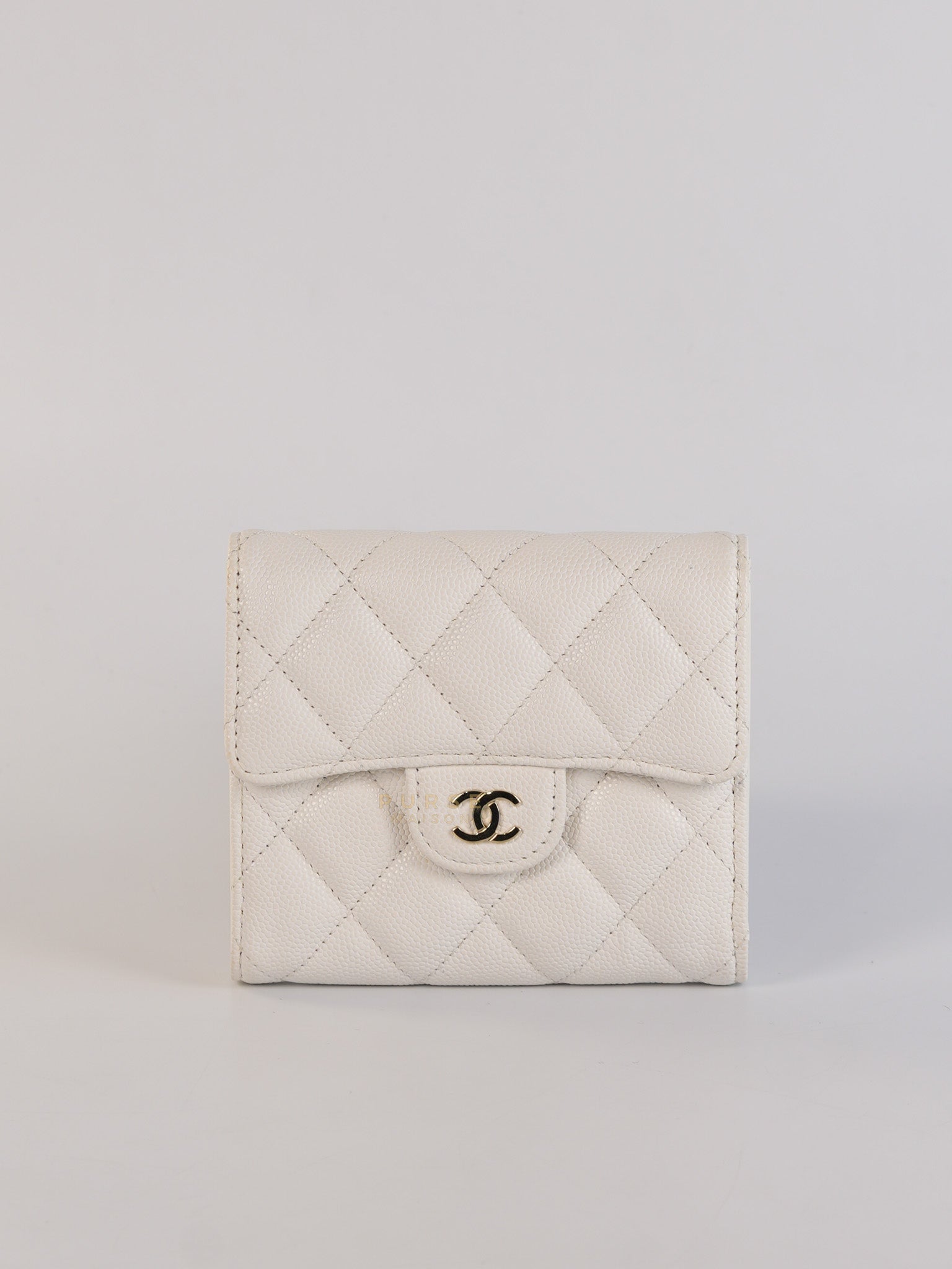 Compact Wallet in White Caviar Leather(Microchip) | Purse Maison Luxury Bags Shop