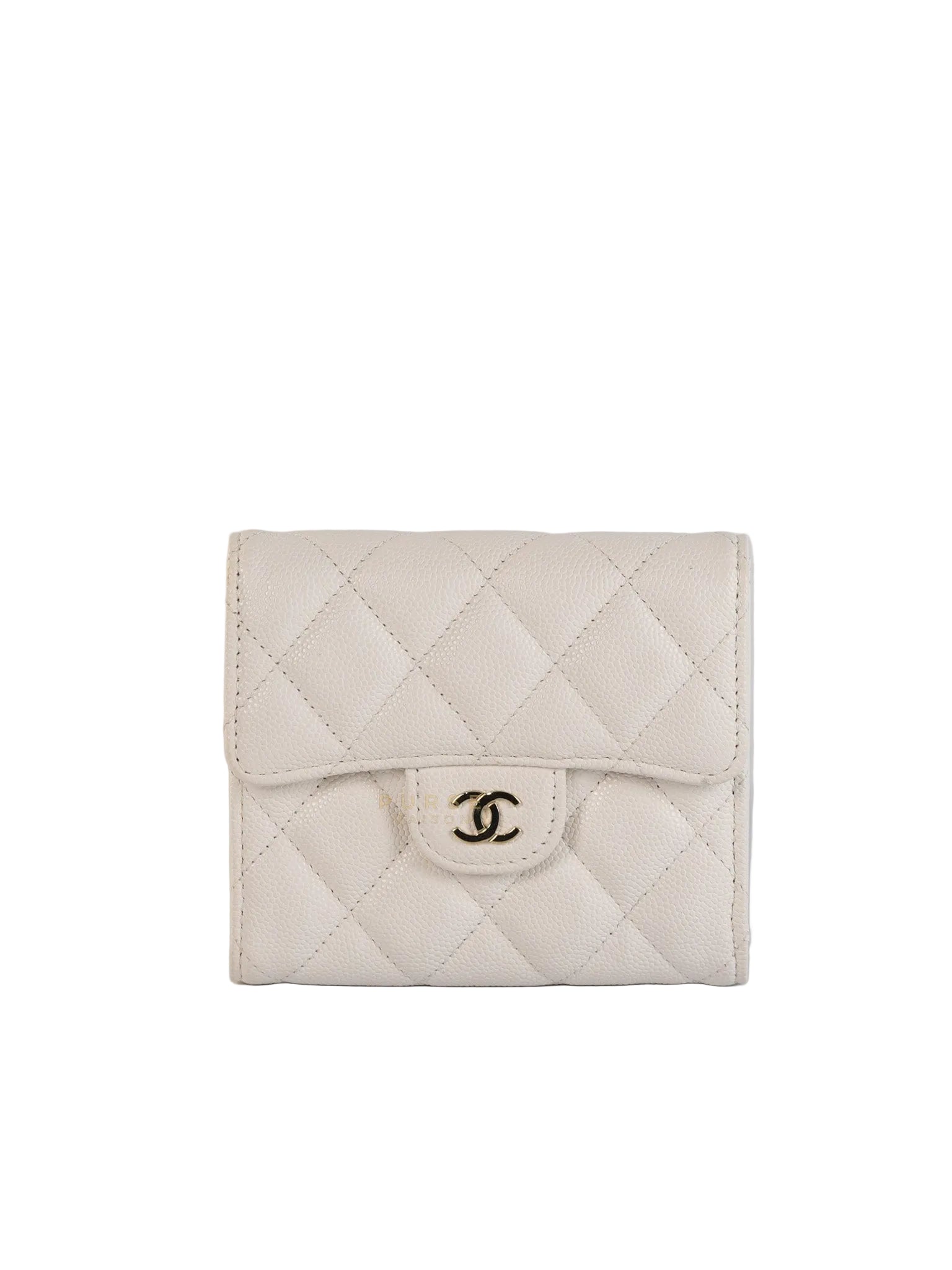 Compact Wallet in White Caviar Leather(Microchip) | Purse Maison Luxury Bags Shop