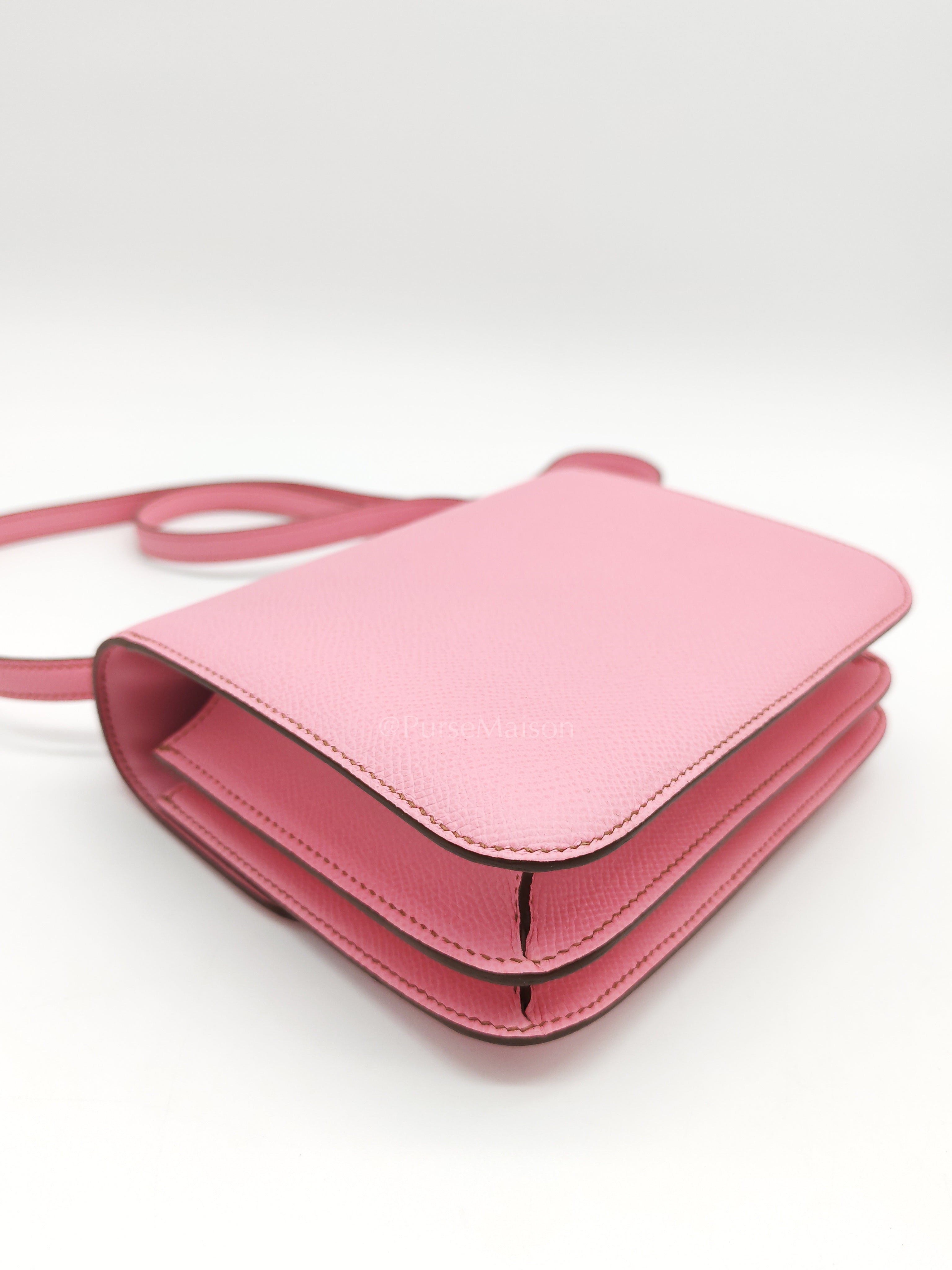 Constance 18 Bubble Gum Pink Epsom Leather in Palladium Hardware Stamp Z(2021) | Purse Maison Luxury Bags Shop